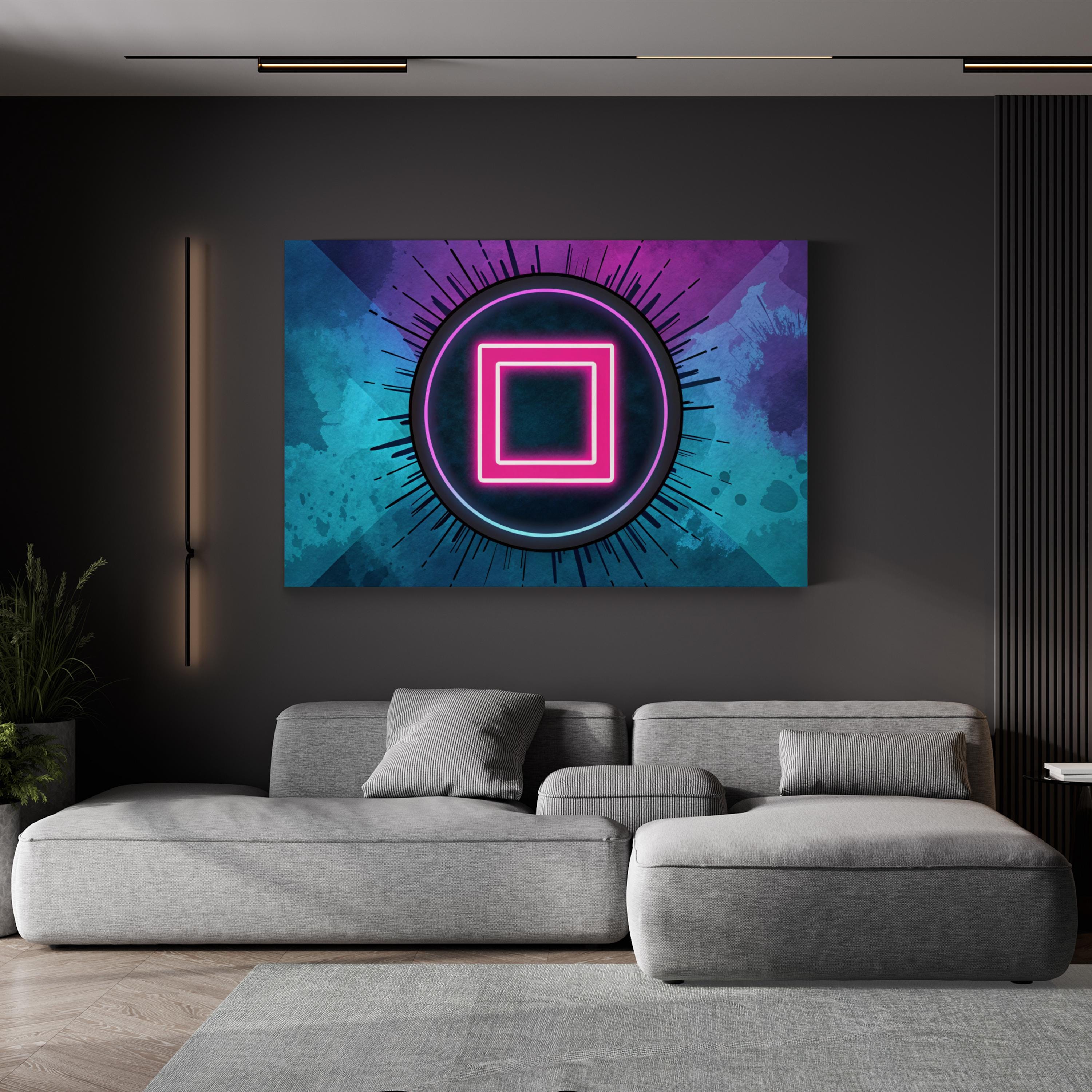 Neon Geometric Squares – Period Illustration Wall Art | Modern Abstract Canvas Print