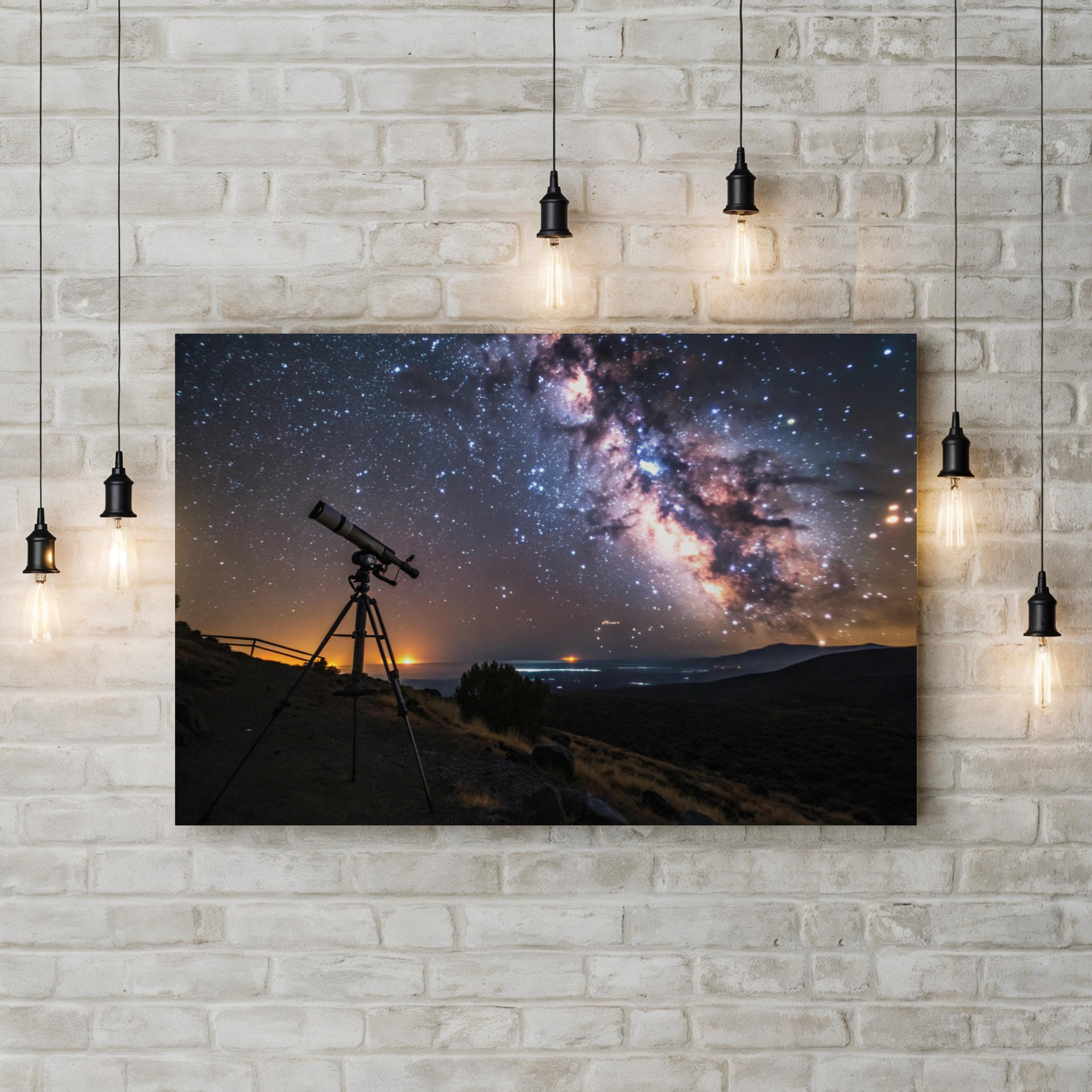 Stargazer Telescope Night Sky – Vintage Photography Wall Art | Cosmic Canvas Print