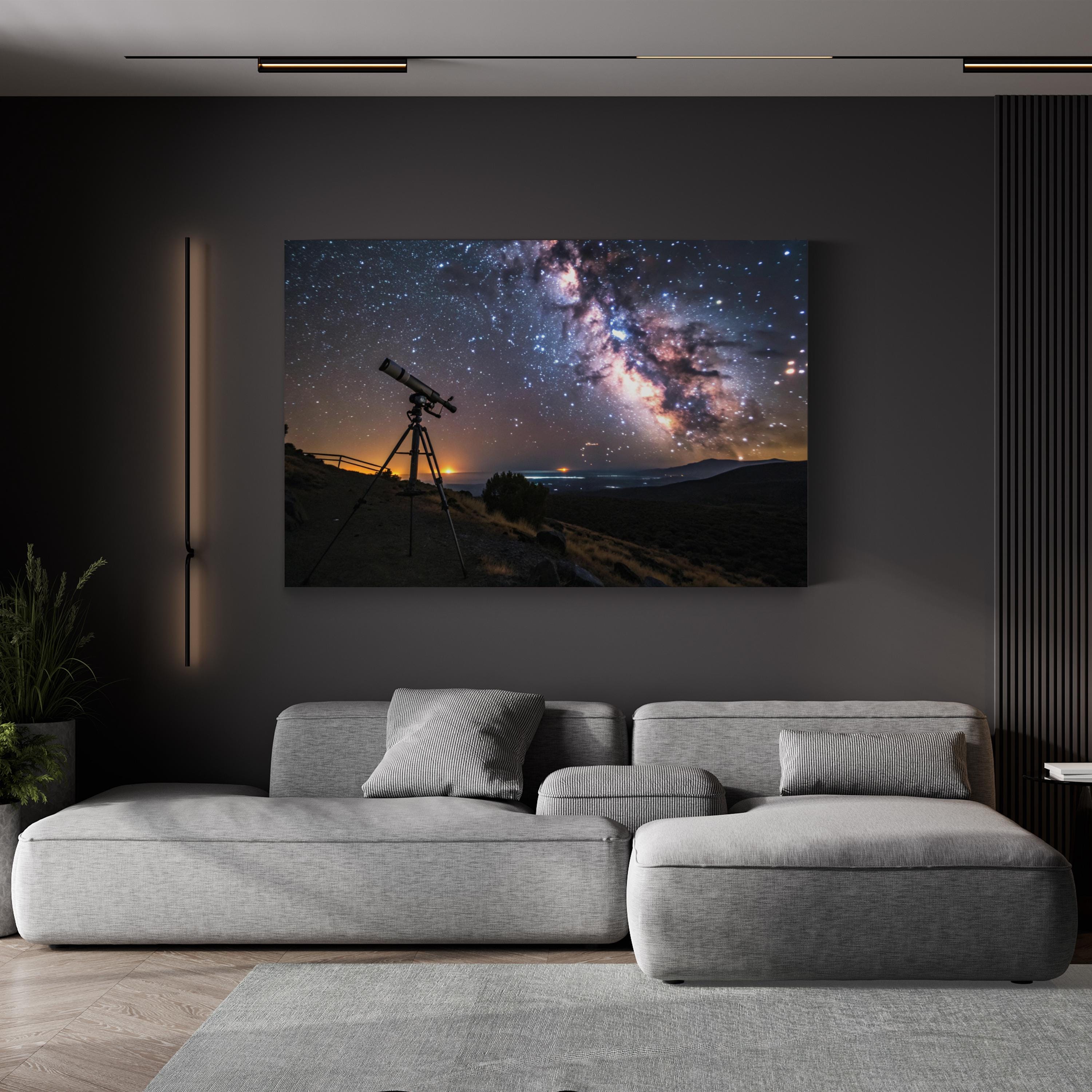 Stargazer Telescope Night Sky – Vintage Photography Wall Art | Cosmic Canvas Print