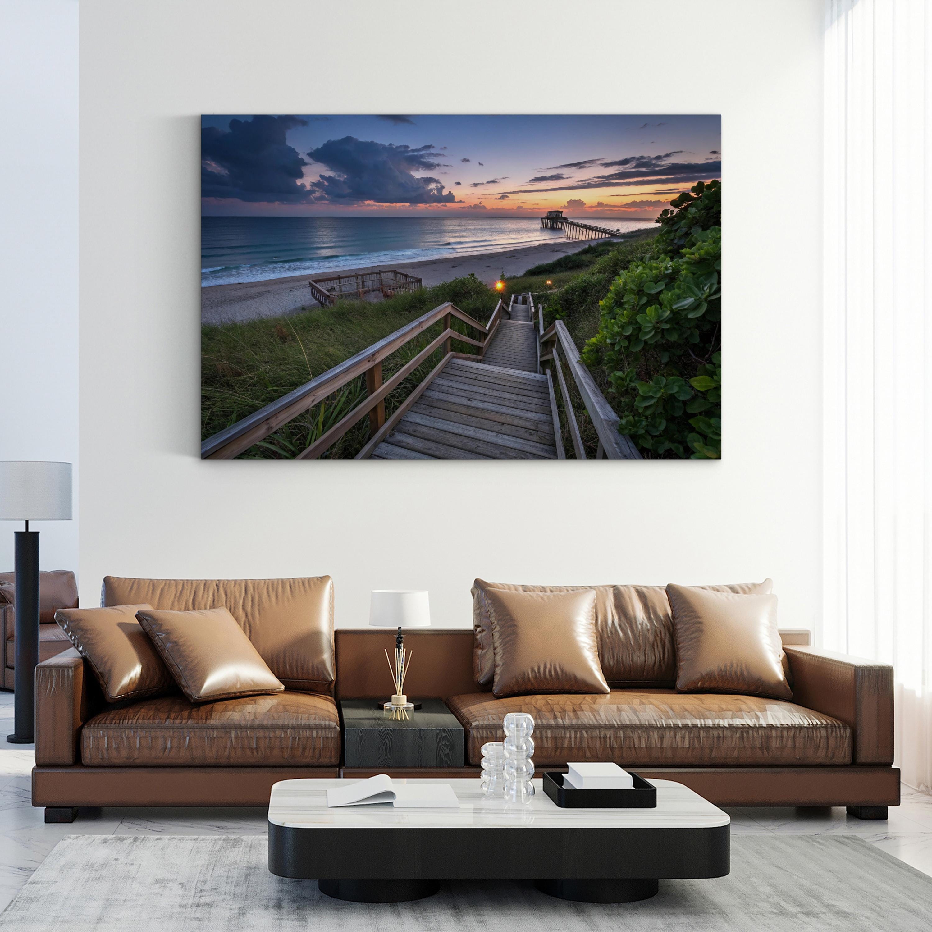 Juno Beach Pier Sunset Canvas Wall Art — Juno Beach Pier Florida Coastal Boardwalk Landscape Print