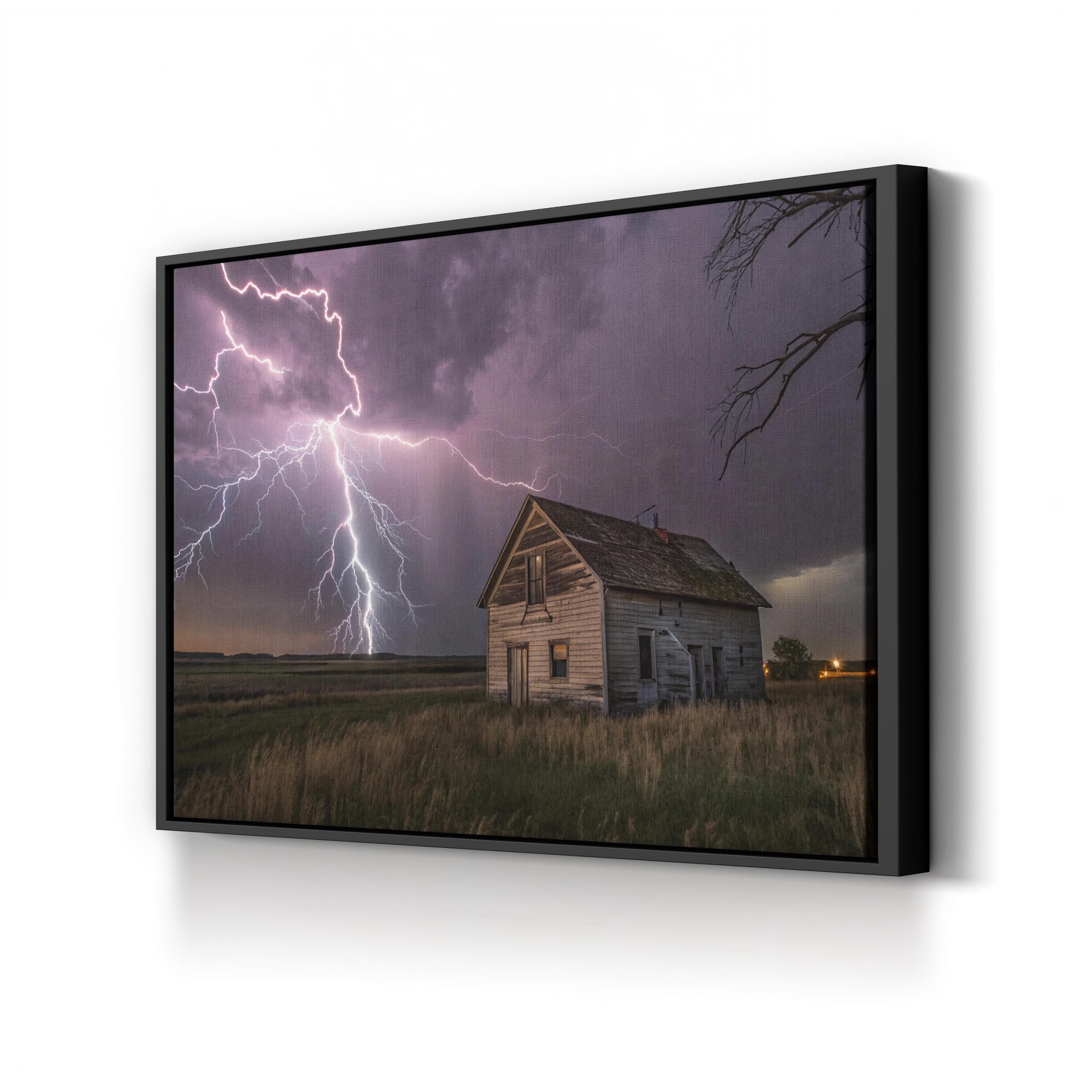 Stormy Landscape Lightning – Vintage Photography Wall Art | Farmhouse Canvas Print
