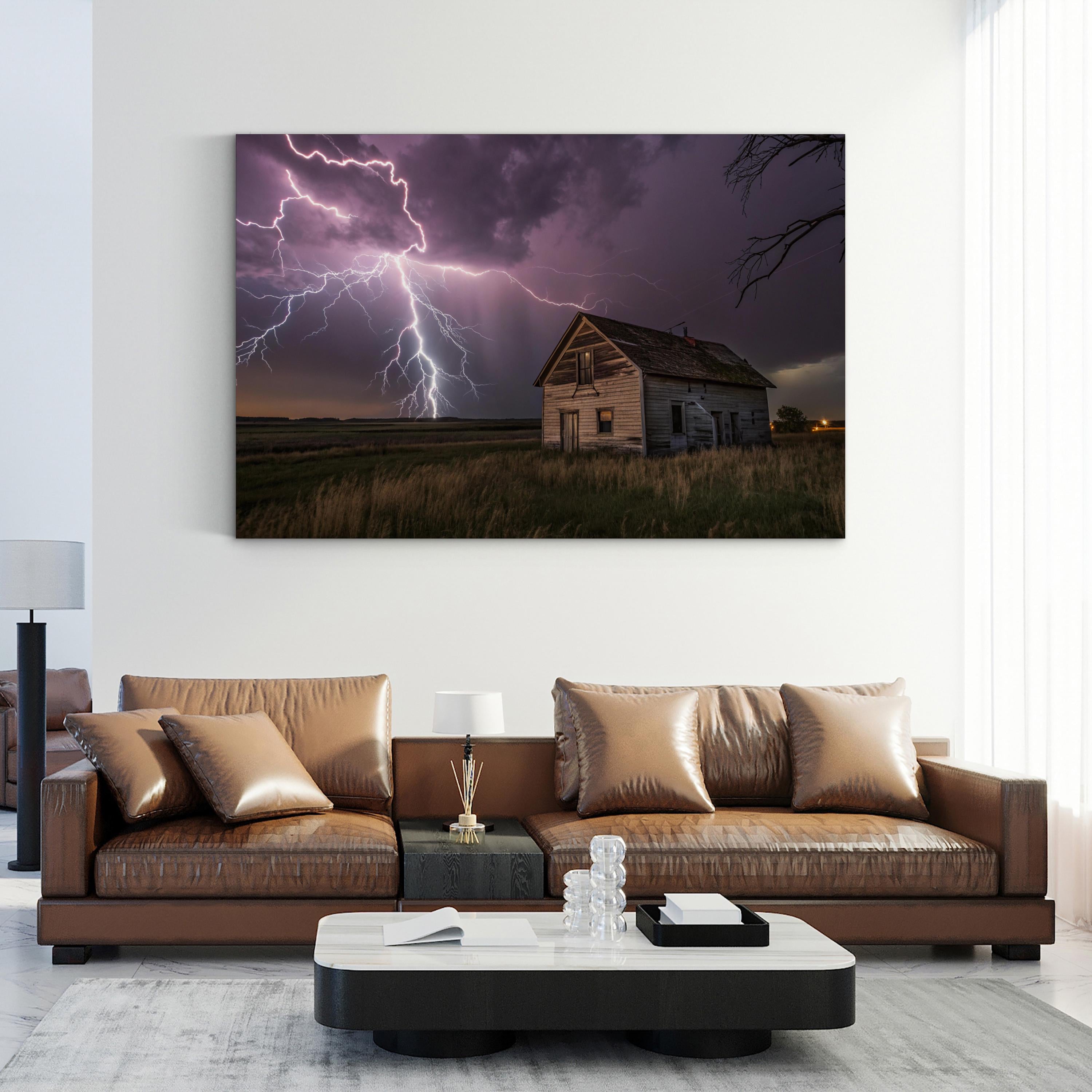 Stormy Landscape Lightning – Vintage Photography Wall Art | Farmhouse Canvas Print