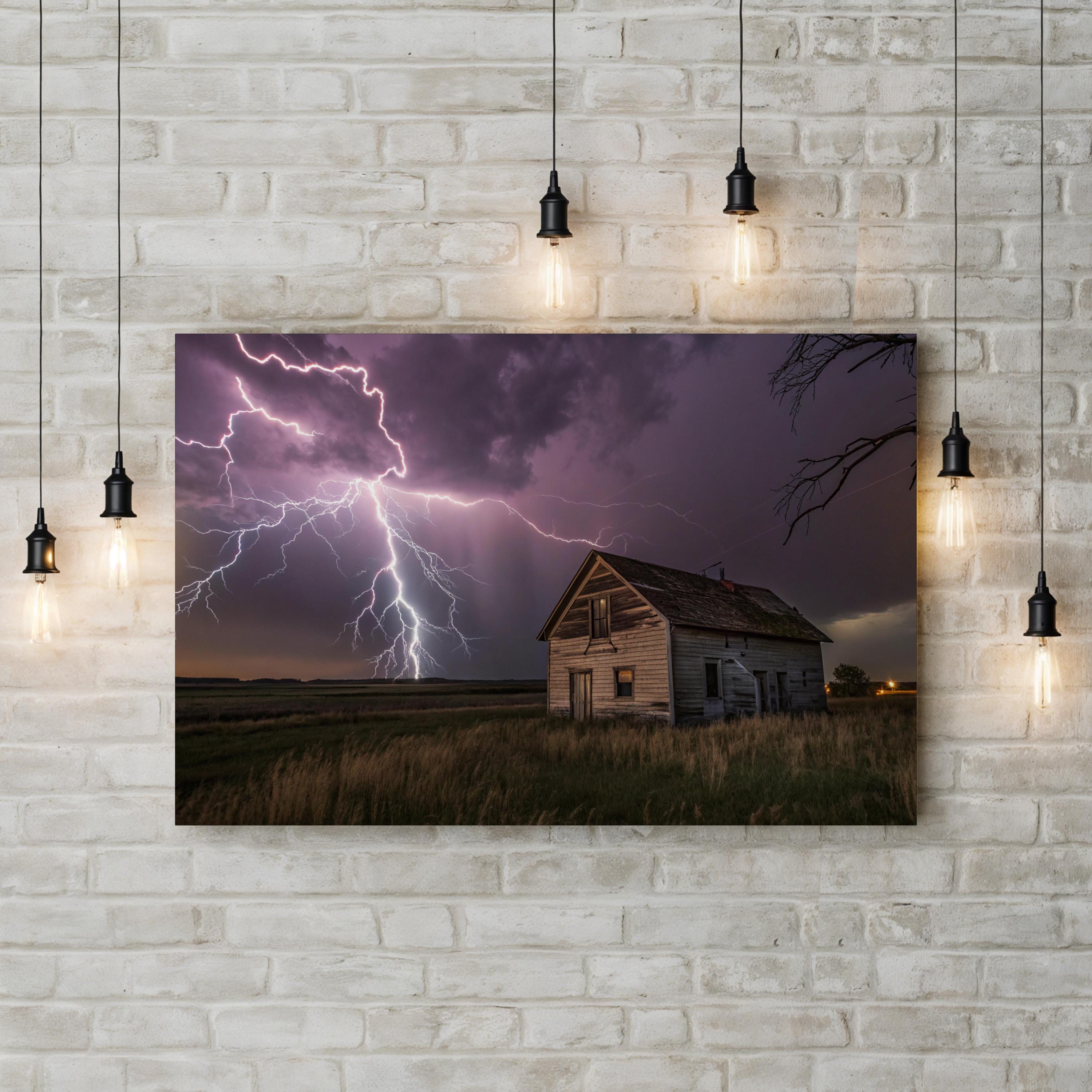 Stormy Landscape Lightning – Vintage Photography Wall Art | Farmhouse Canvas Print