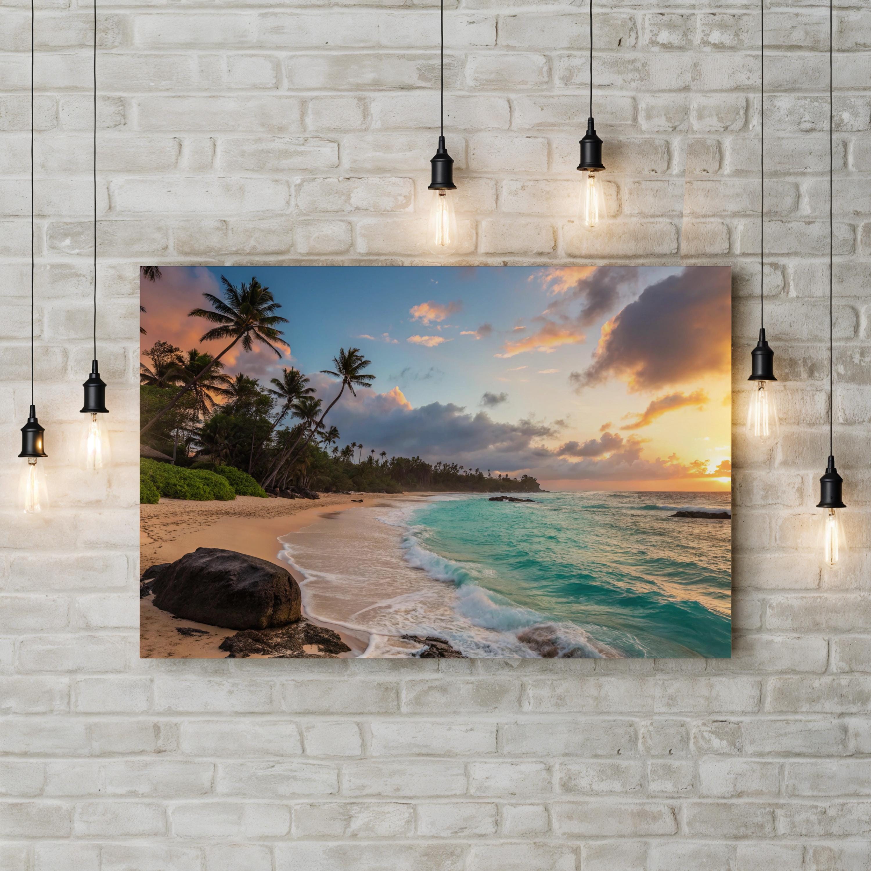 Tropical Beach at Sunset, Caribbean Coast — Ocean Landscape Canvas Wall Art