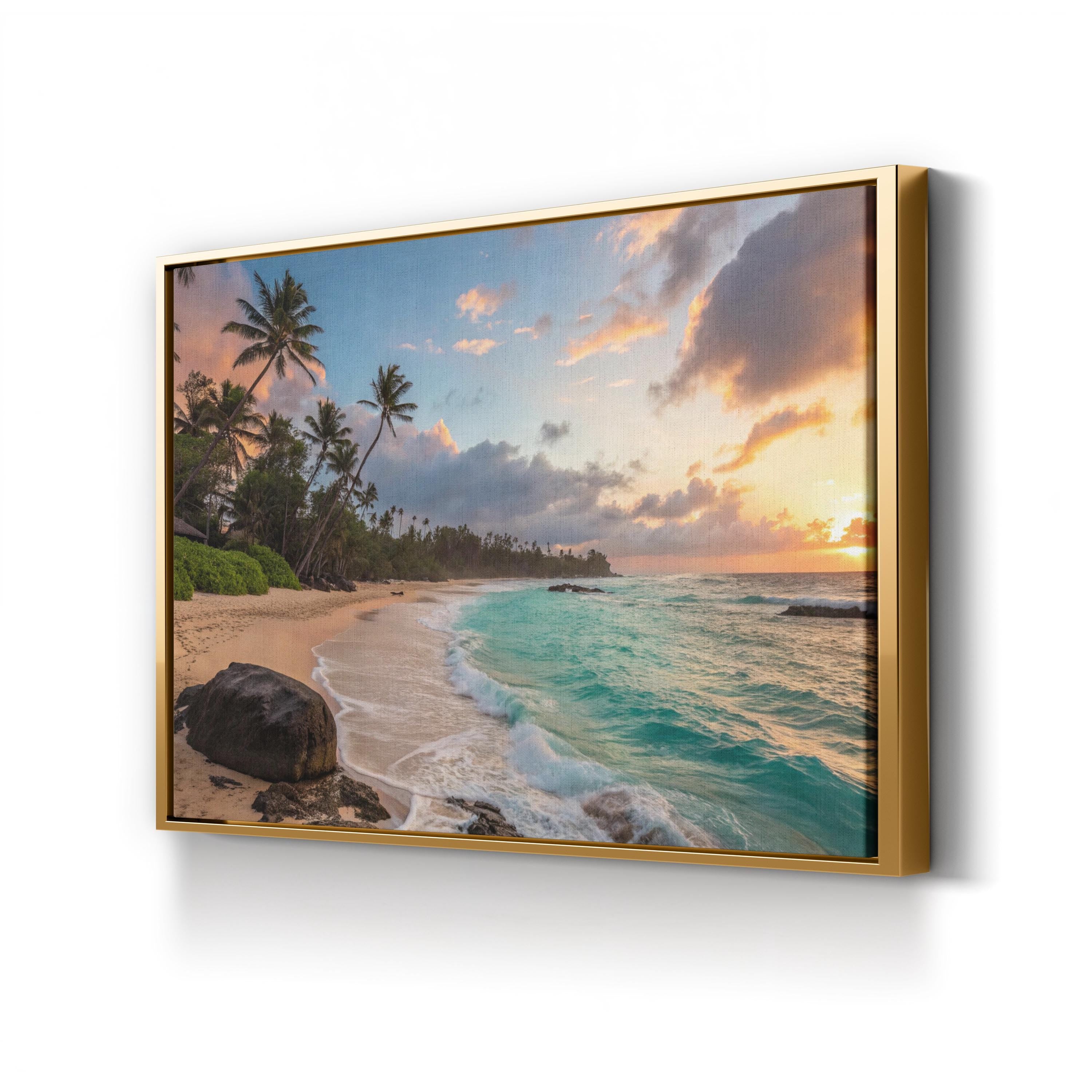 Tropical Beach at Sunset, Caribbean Coast — Ocean Landscape Canvas Wall Art
