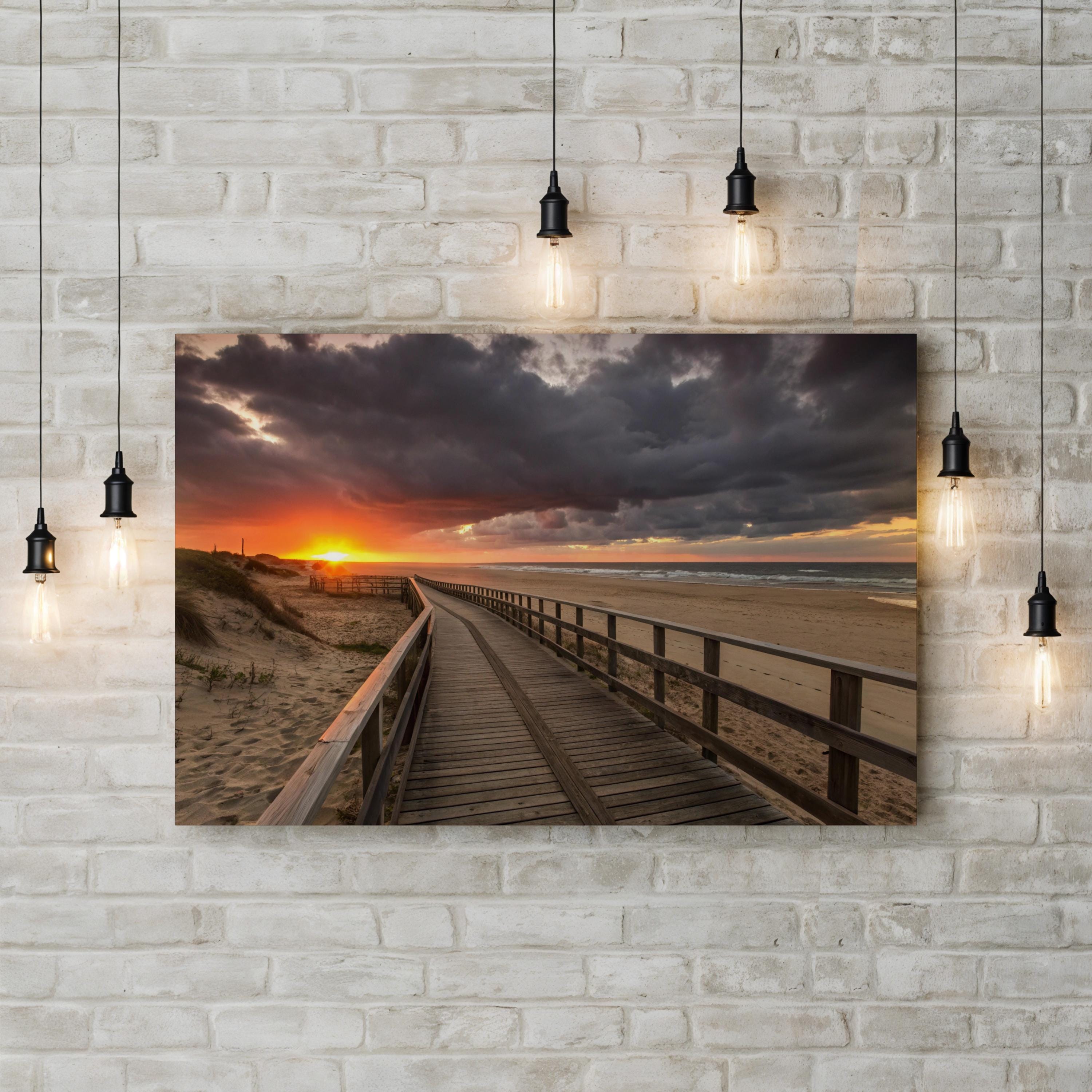 Sunset Beach Boardwalk – Vintage Photography Wall Art | Coastal Ocean Canvas Print