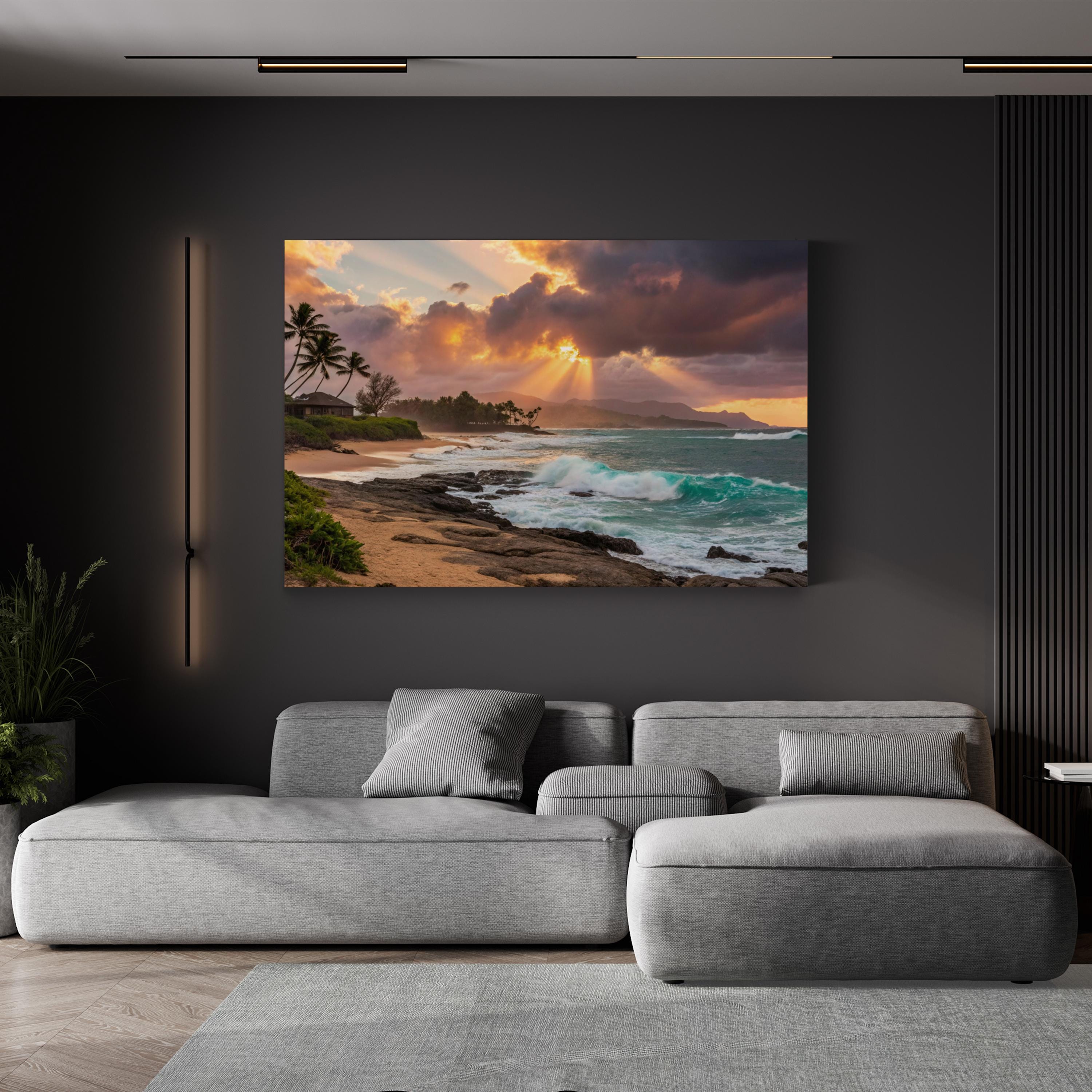 Sunset Paradise, Poipu Beach, Kauai, Hawaii Canvas Art: Tropical Coastal Beach Landscape