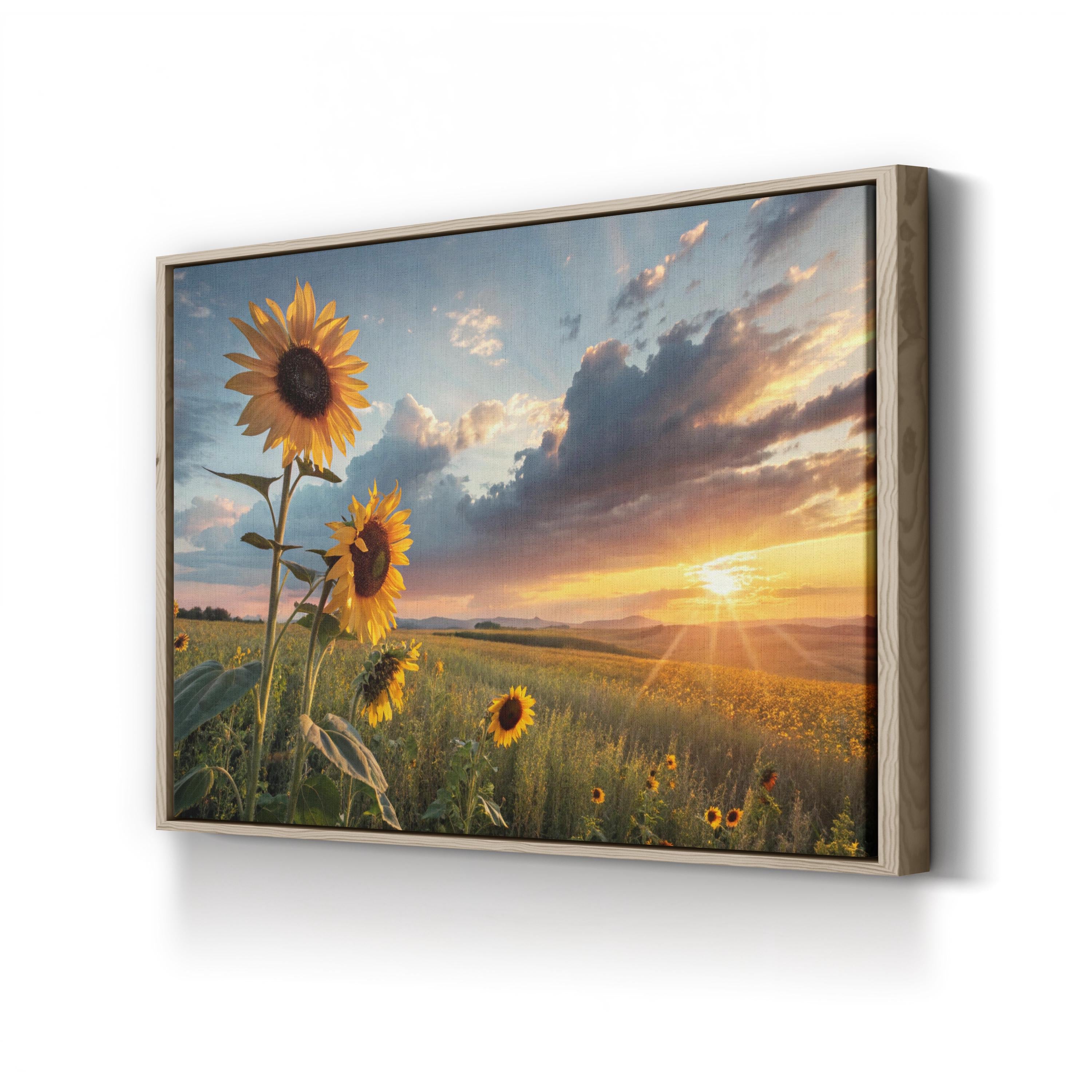 Sunflower Sunset Field – Vintage Photography Wall Art | Golden Landscape Canvas Print