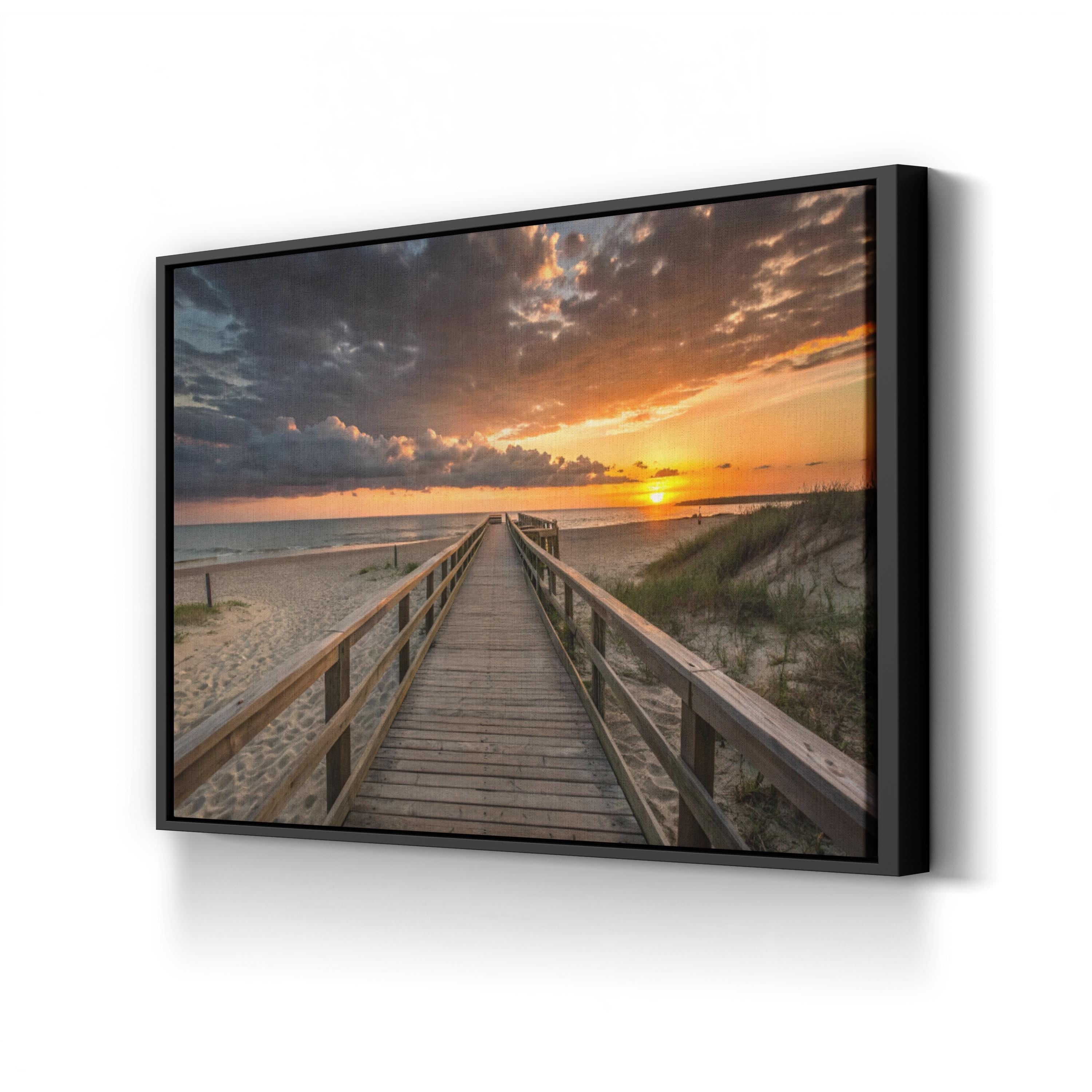 Sunset Beach Boardwalk – Vintage Photography Wall Art | Golden Ocean Canvas Print