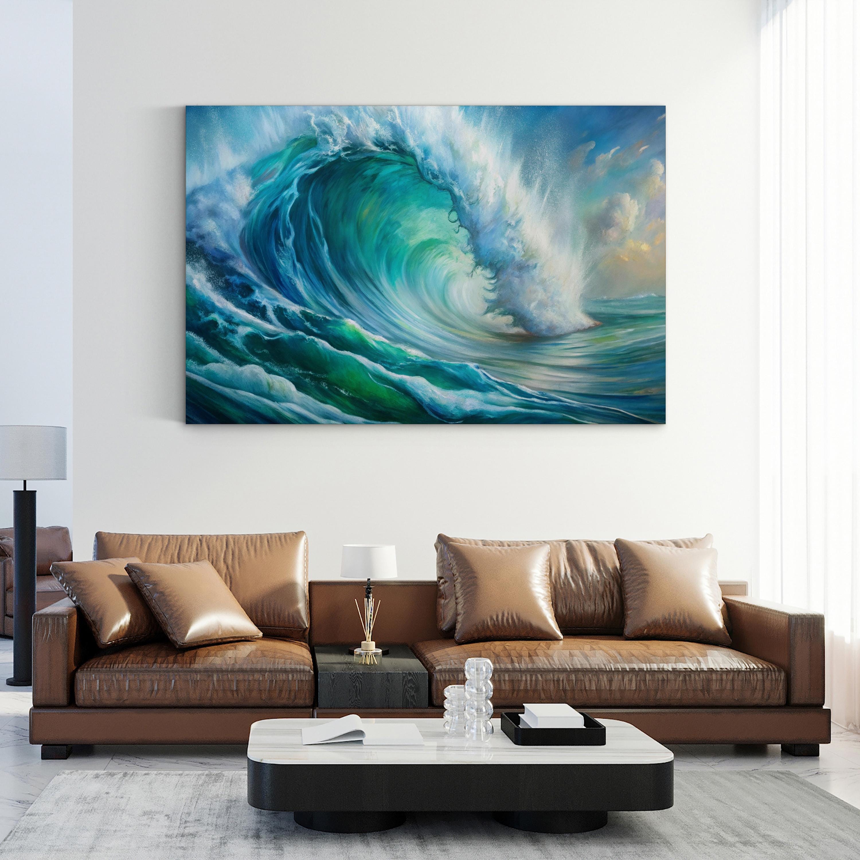 Ocean Wave Canvas Wall Art — Coastal Beach House Seascape Print