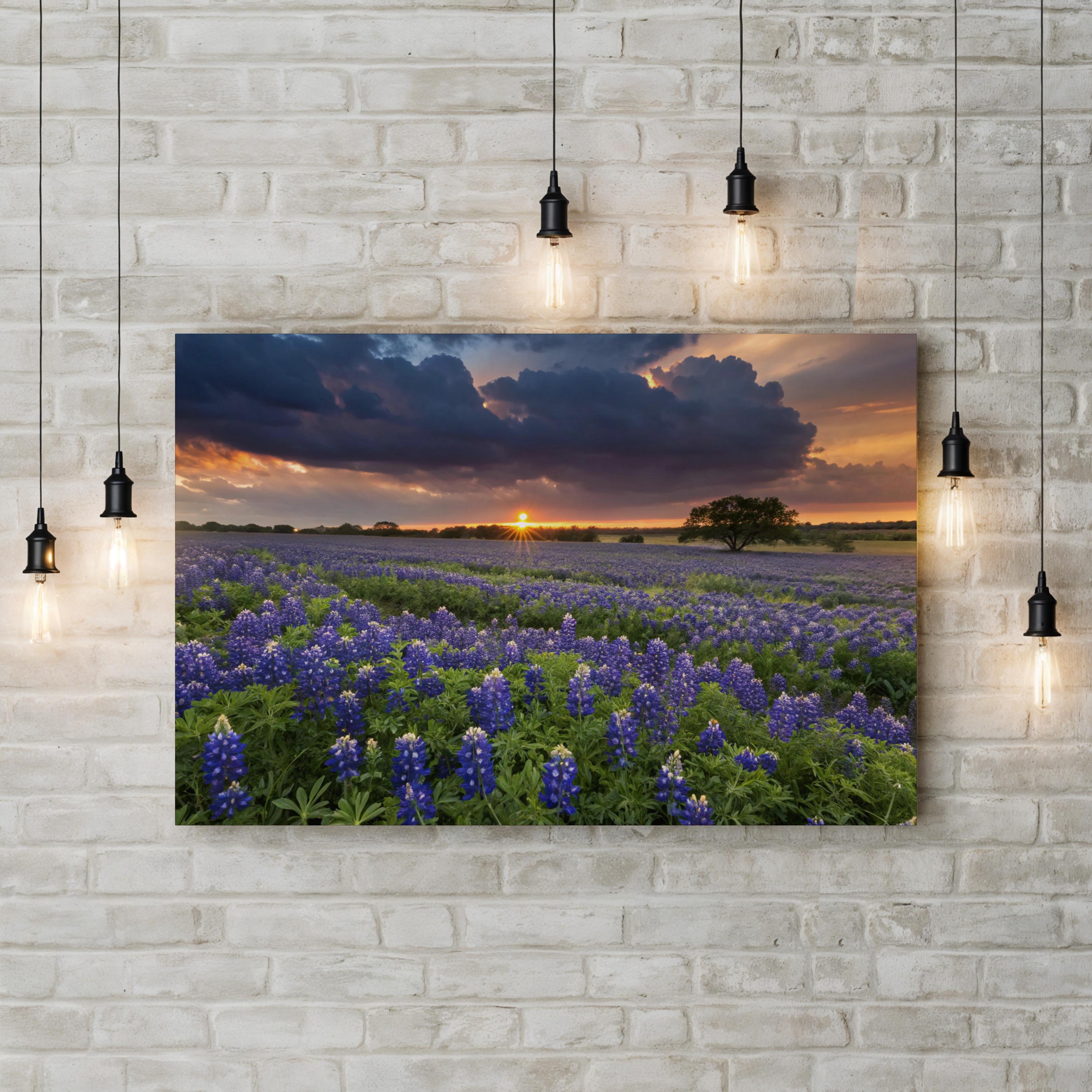 Texas Bluebonnet Field – Vintage Photography Wall Art | Wildflower Landscape Canvas Print