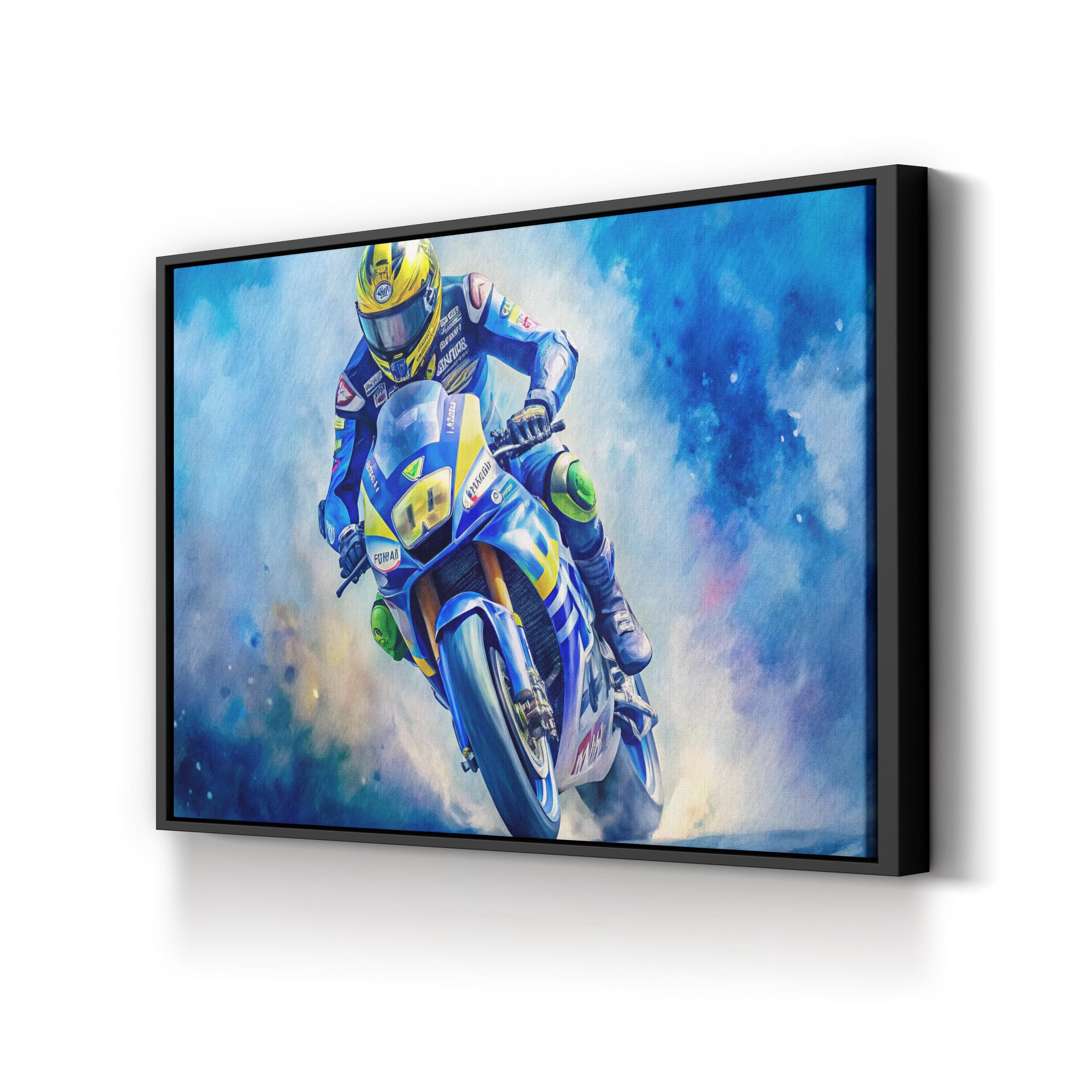 Motorcycle Racing Rider – Period Illustration Wall Art | High-Speed Sports Canvas Print