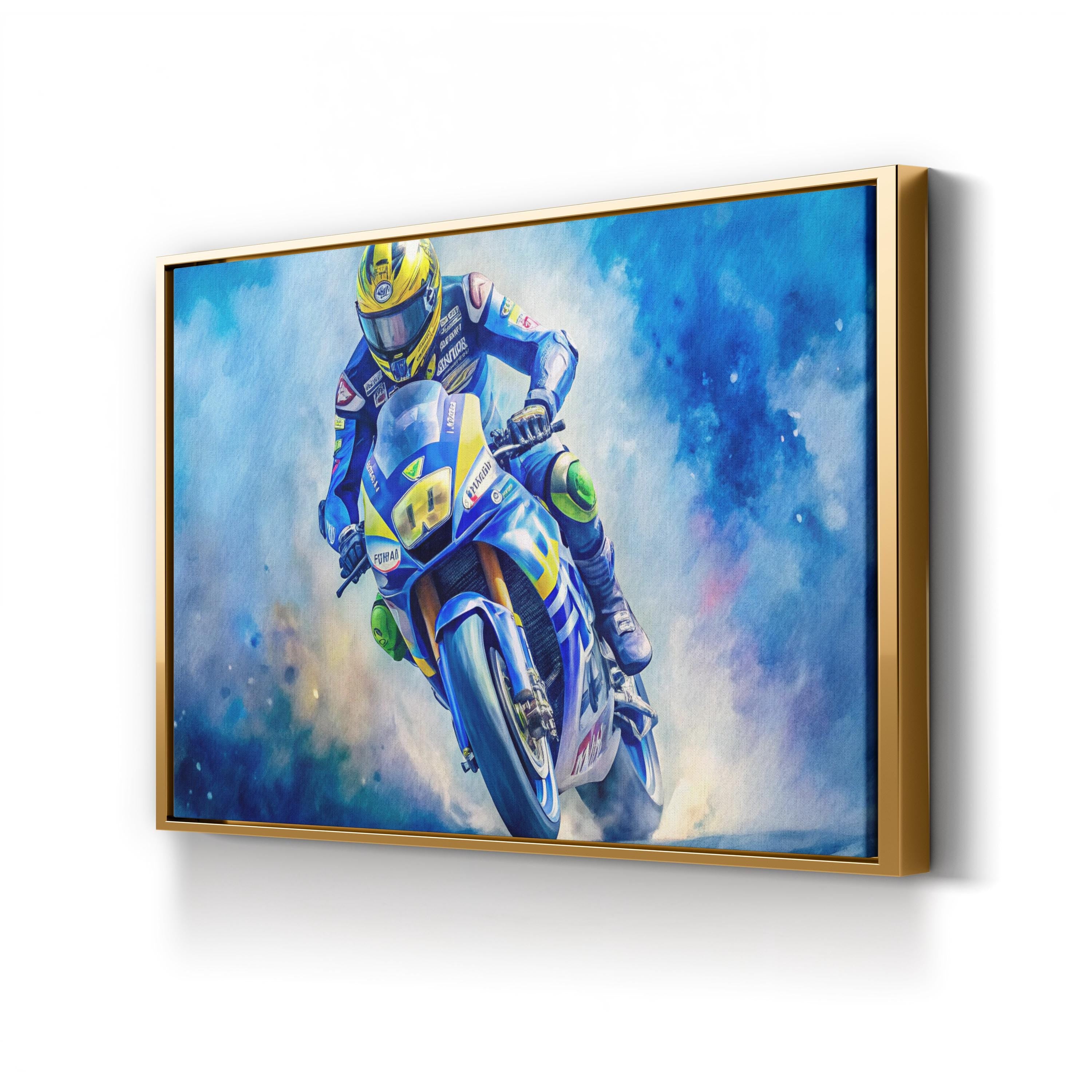 Motorcycle Racing Rider – Period Illustration Wall Art | High-Speed Sports Canvas Print