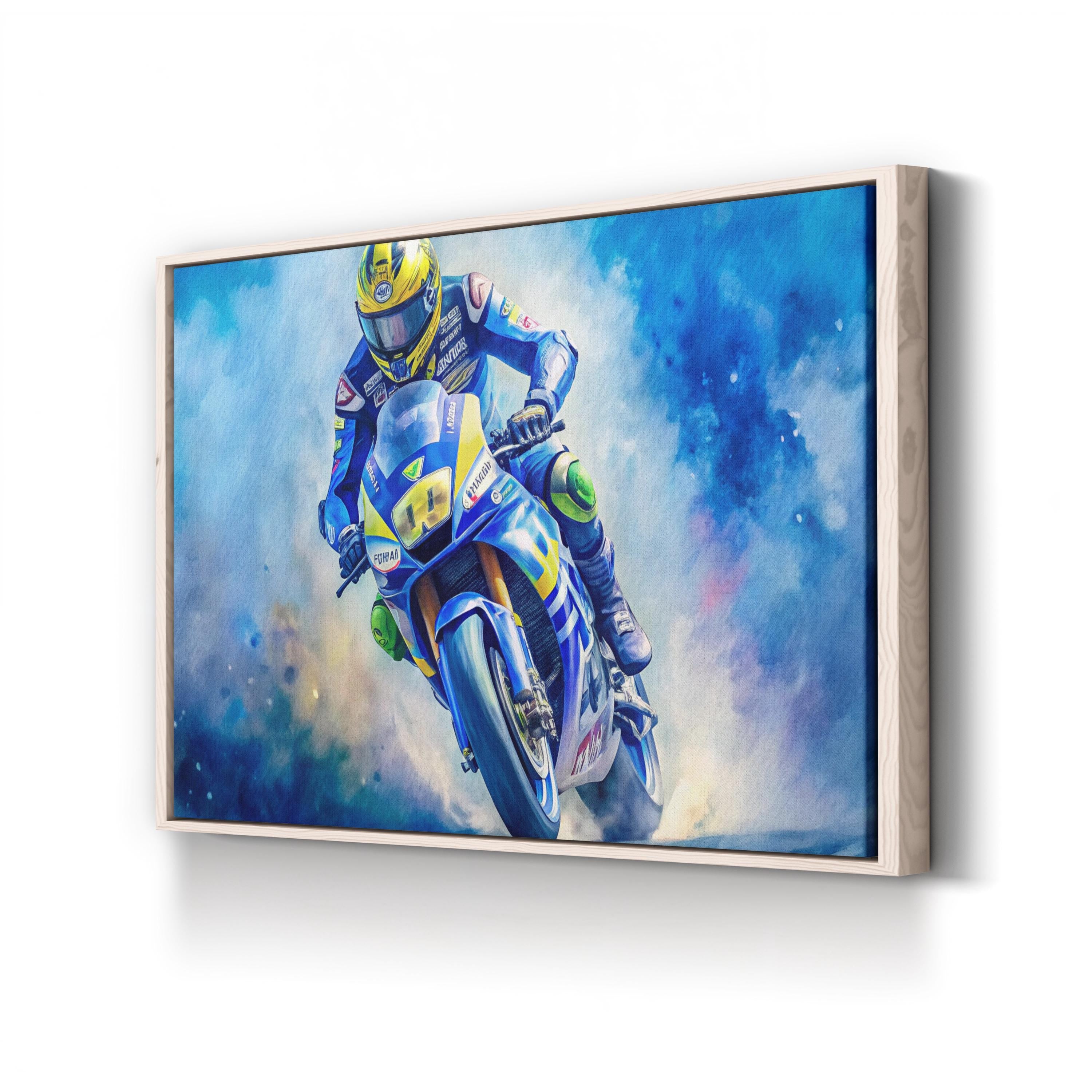 Motorcycle Racing Rider – Period Illustration Wall Art | High-Speed Sports Canvas Print
