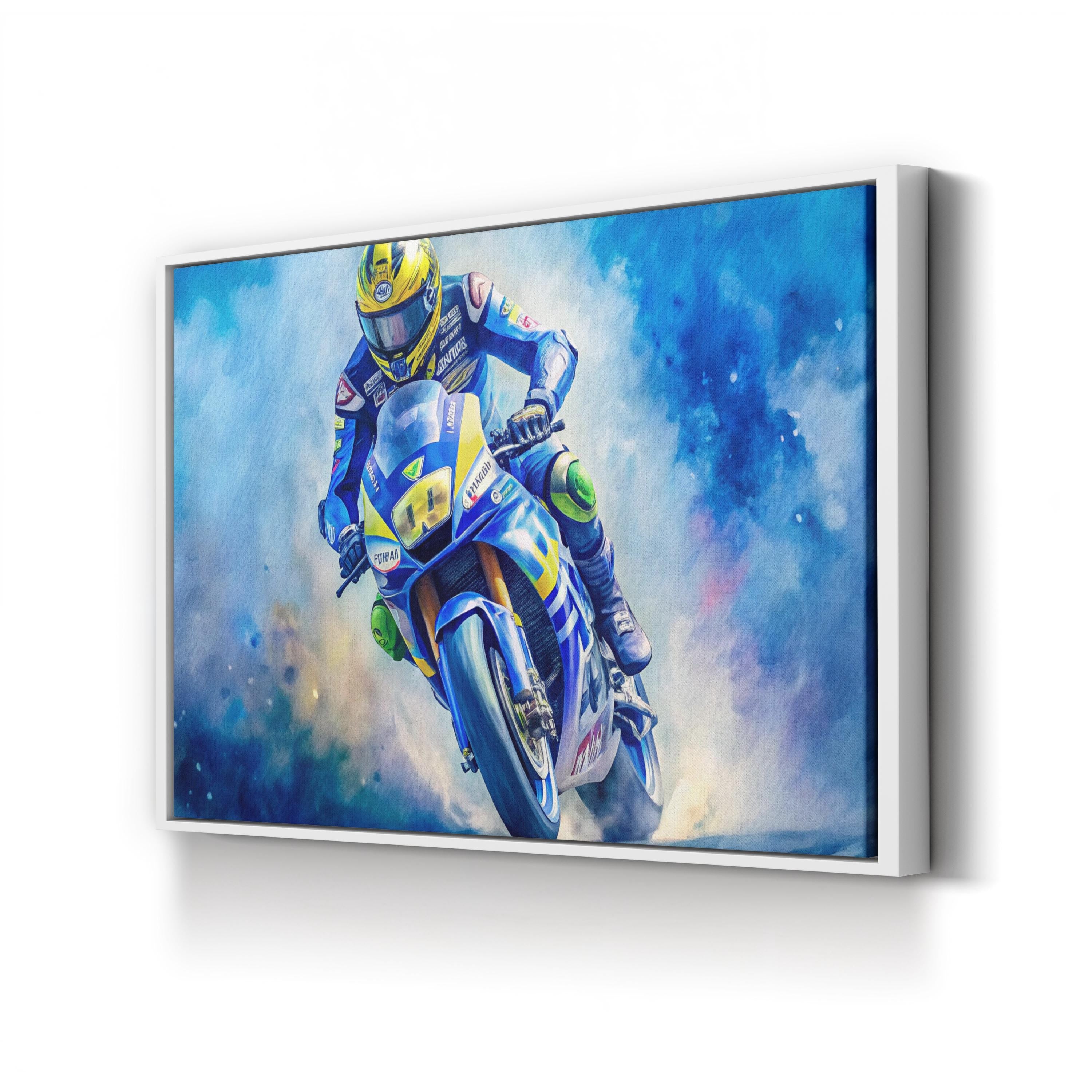 Motorcycle Racing Rider – Period Illustration Wall Art | High-Speed Sports Canvas Print