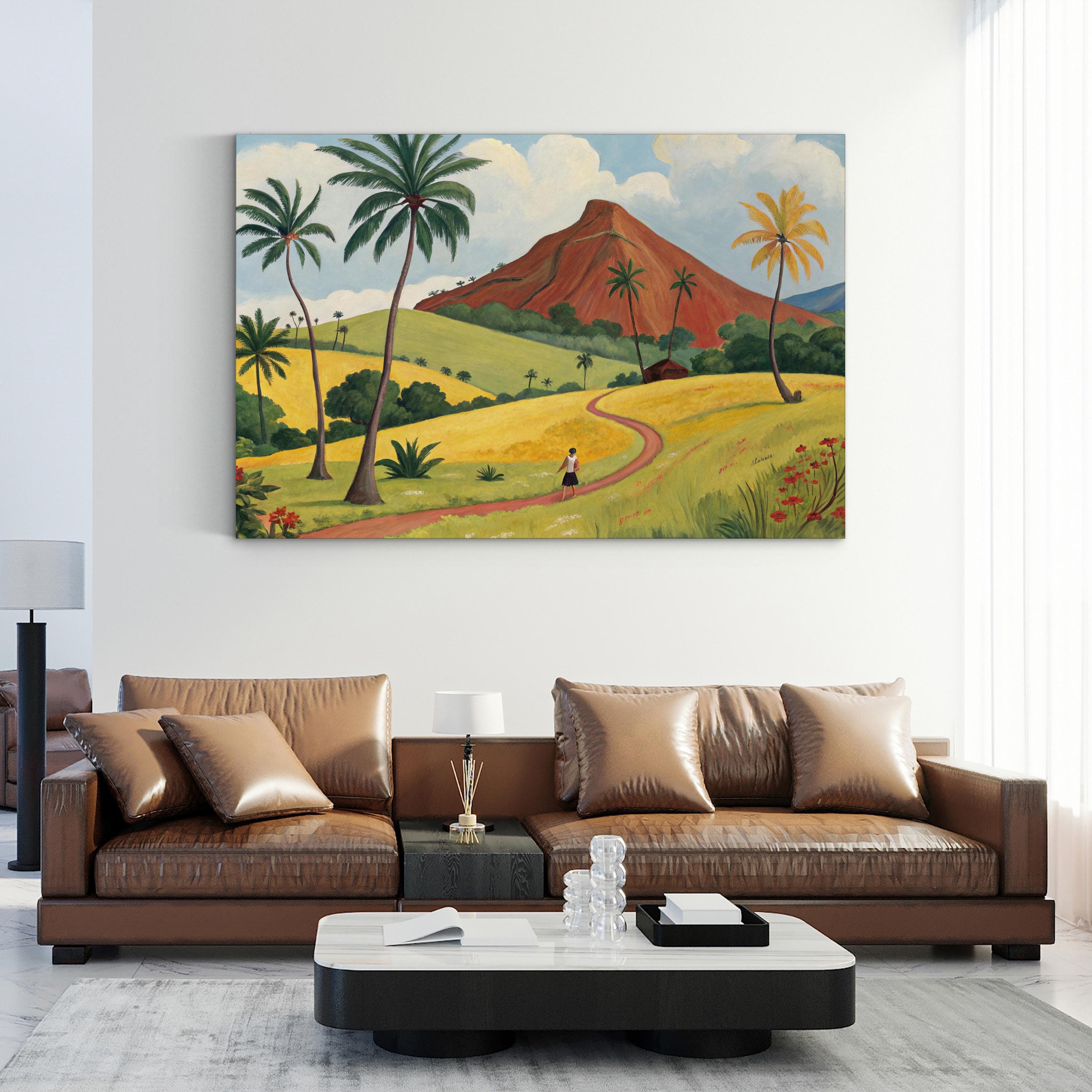 Tropical Island Mountain – Period Illustration Wall Art | Scenic Landscape Canvas Print