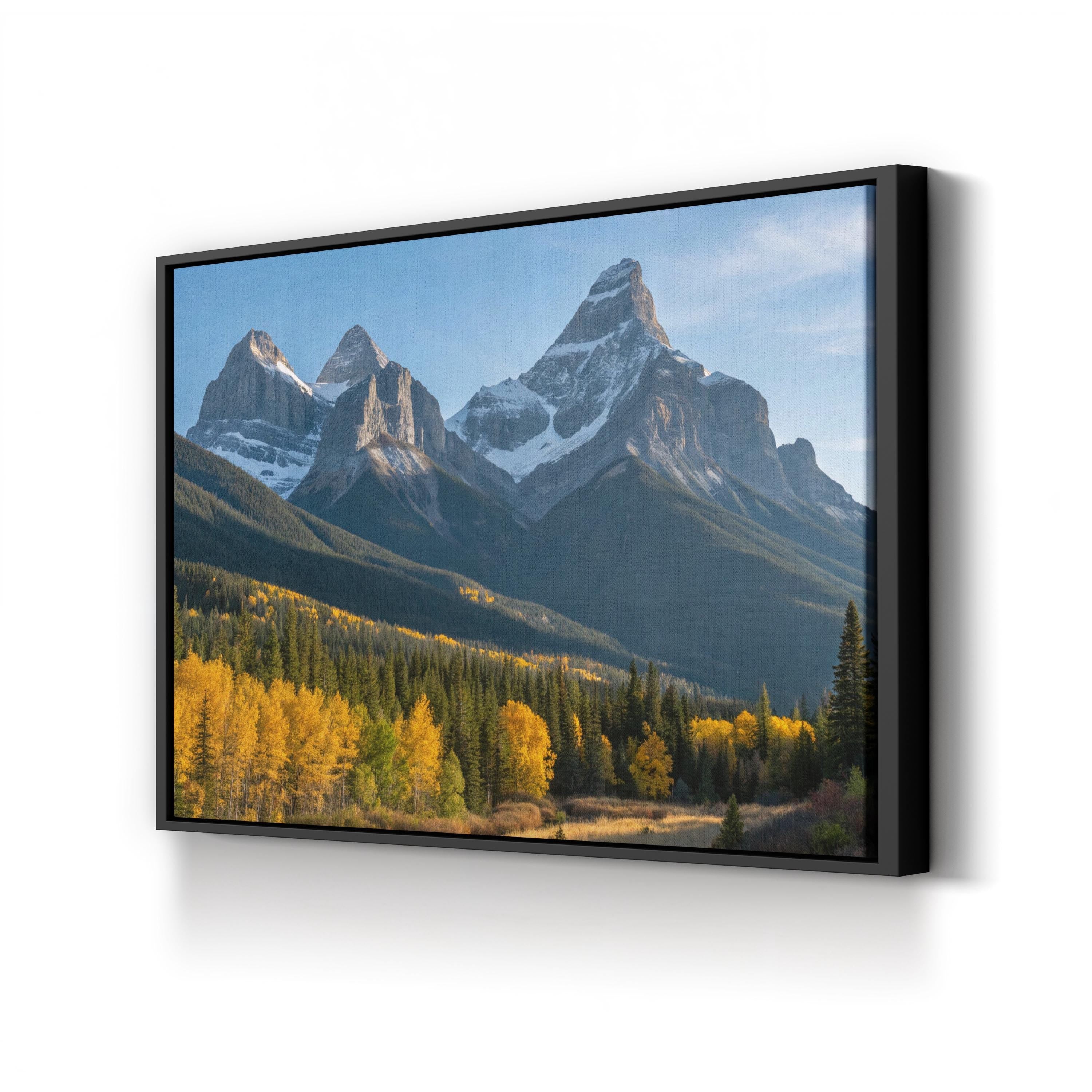 Three Sisters Autumn Range – Vintage Photography Wall Art | Golden Landscape Canvas Print