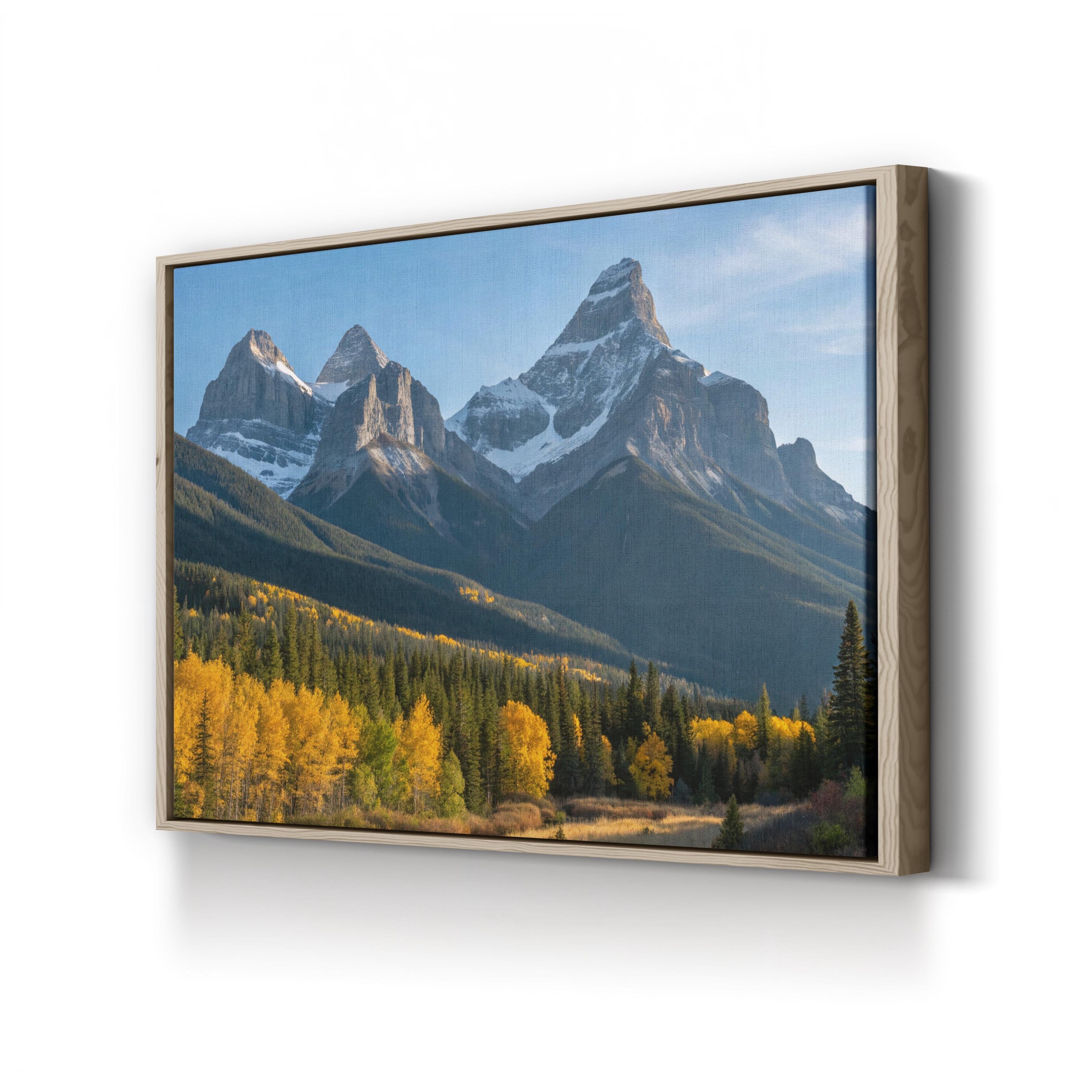 Three Sisters Autumn Range – Vintage Photography Wall Art | Golden Landscape Canvas Print