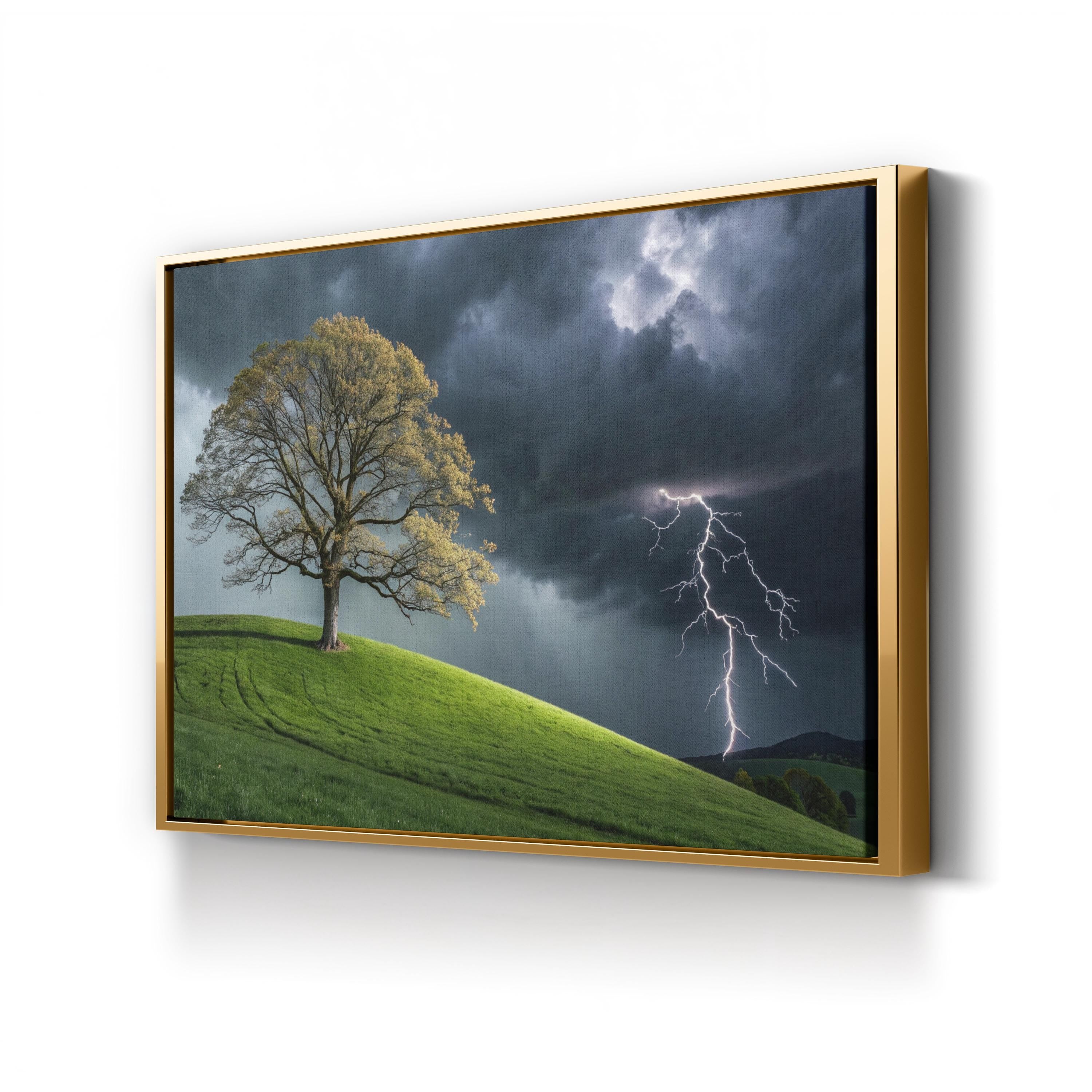 Solitary Tree Lightning Storm – Vintage Photography Wall Art | Dramatic Landscape Canvas Print