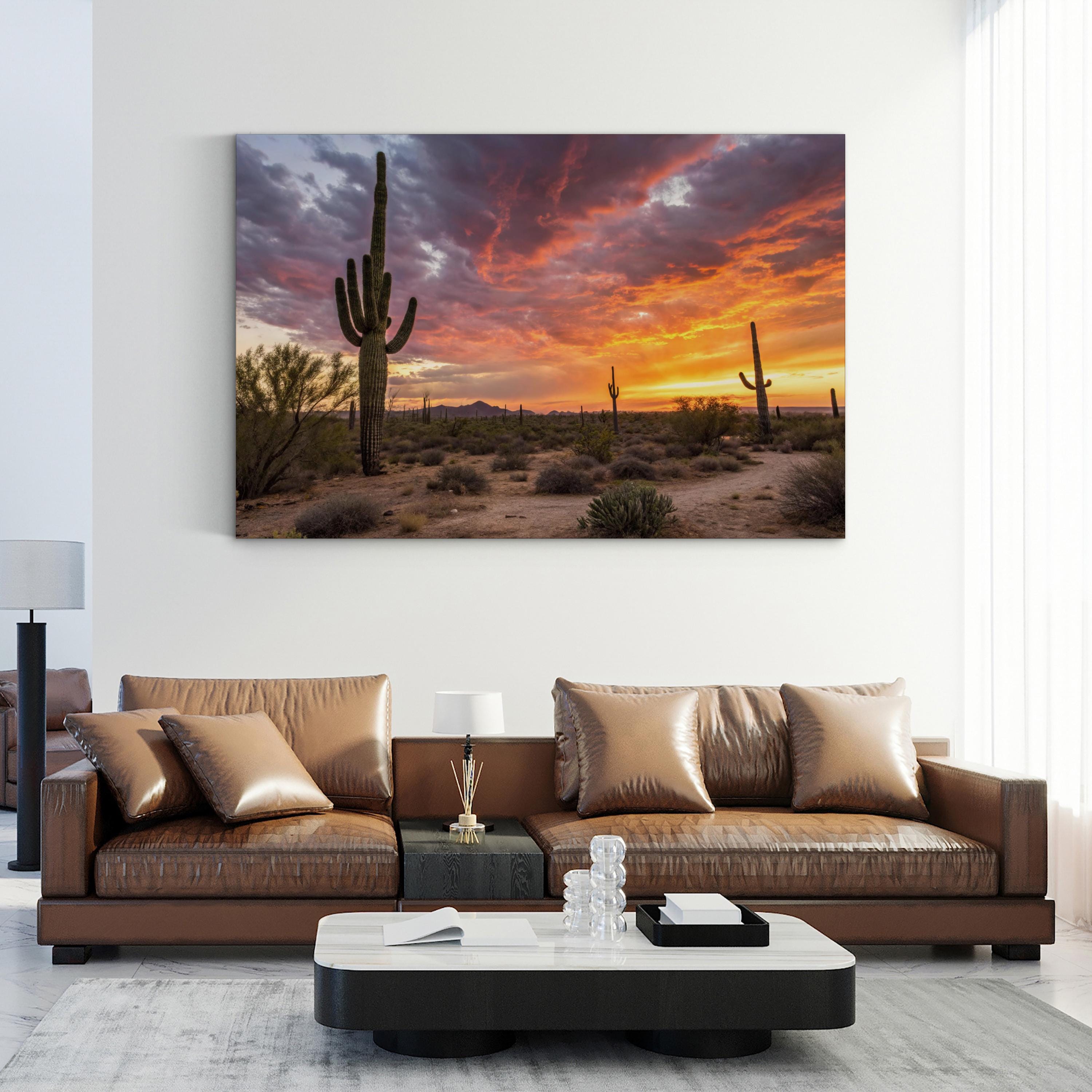 Arizona Desert Sunrise – Vintage Photography Wall Art | Saguaro Cacti Canvas Print