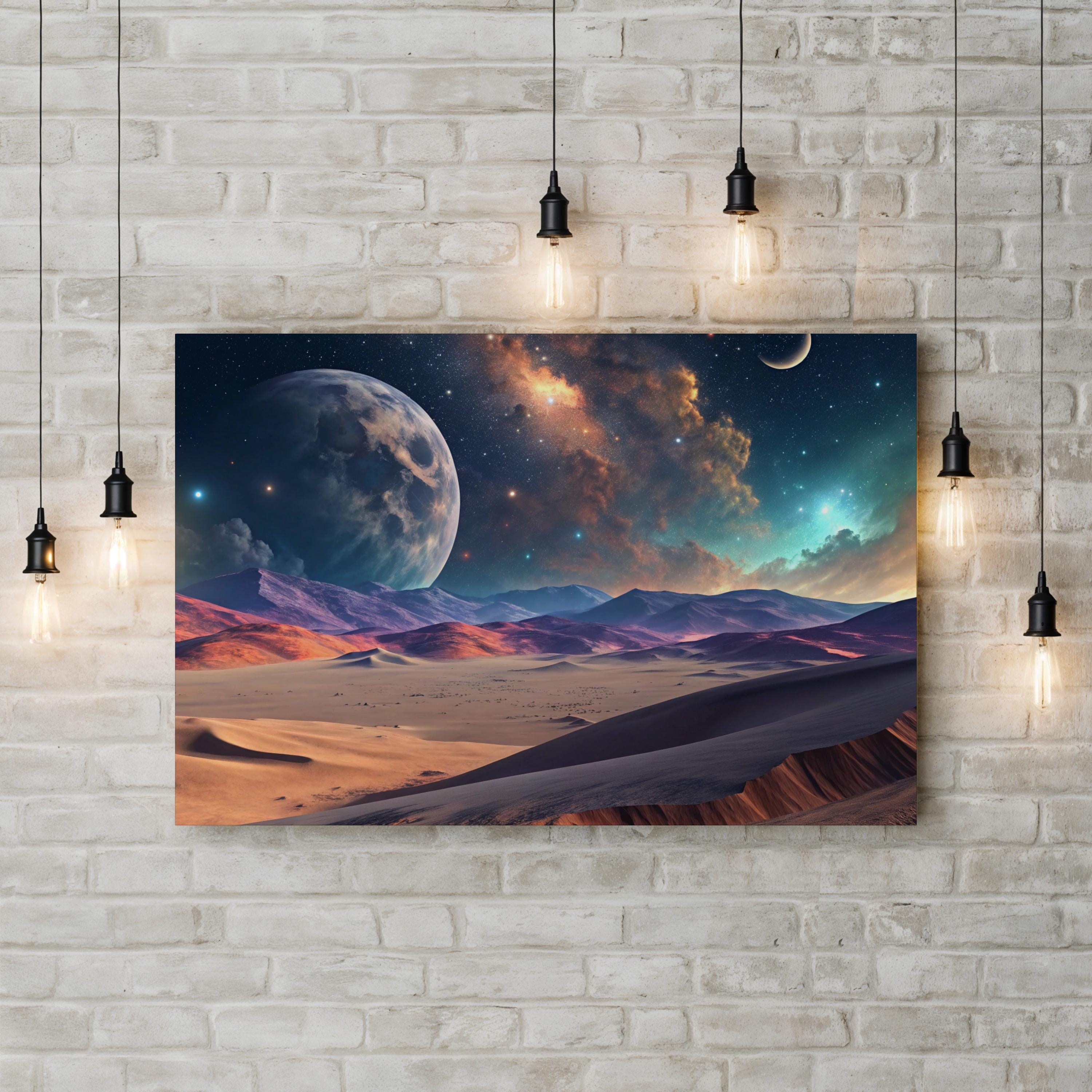 Volcano Planet – Period Illustration Wall Art | Sci-Fi Alien Landscape Canvas Print