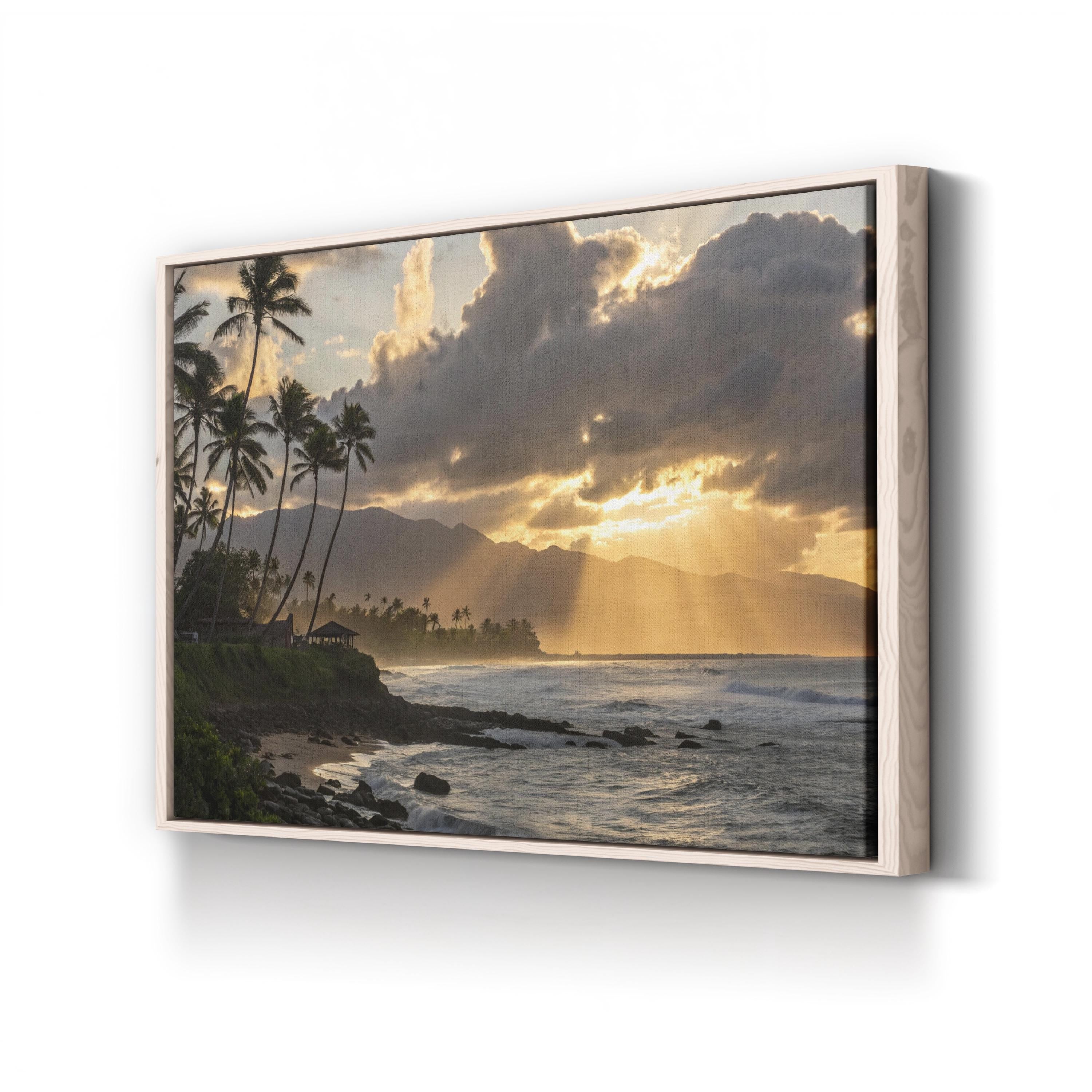 Tropical Sunset Beach, Caribbean Coast, Caribbean Sea — Golden Palm Trees Ocean Canvas Wall Art