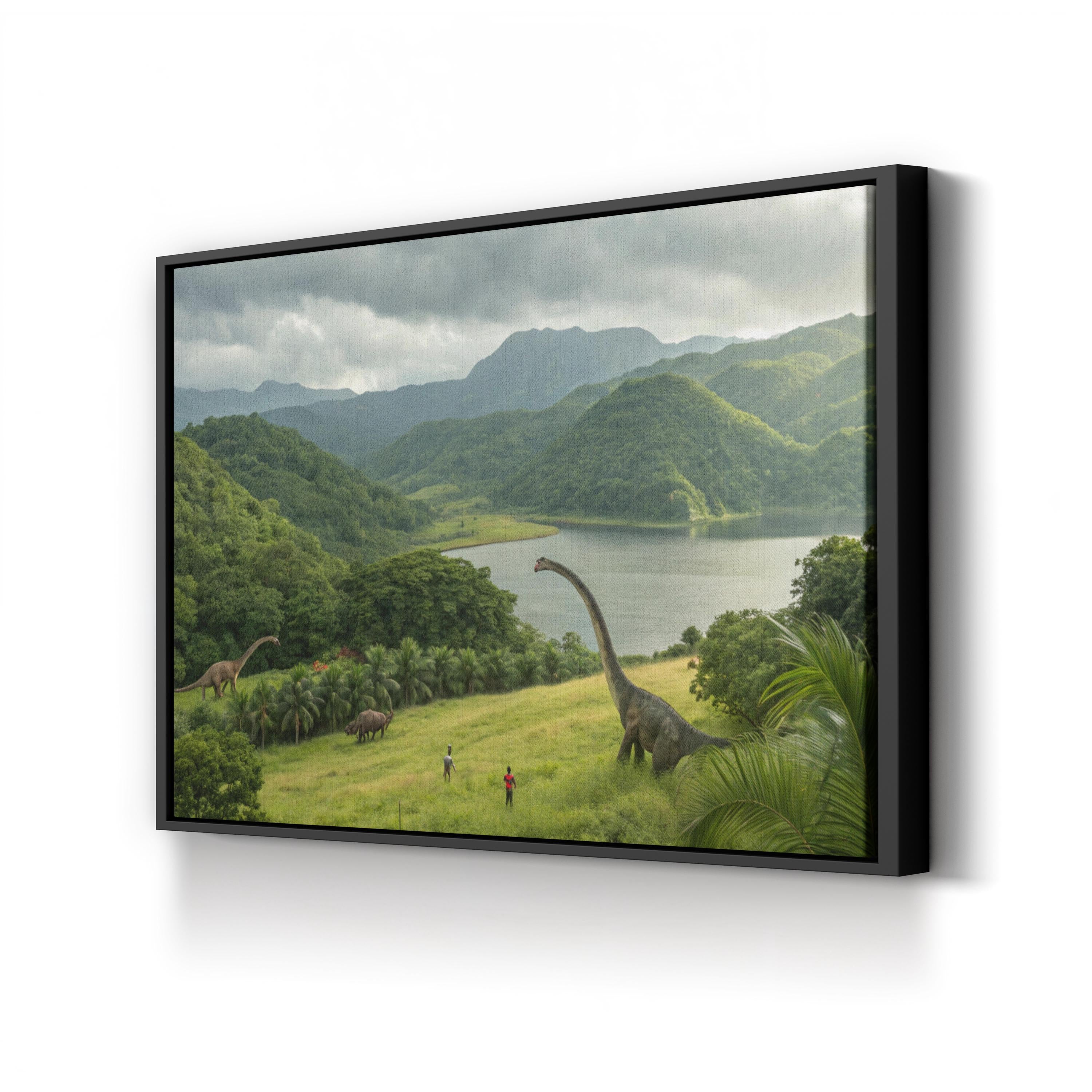 Jurassic Prehistoric Valley – Period Illustration Wall Art | Cinematic Dinosaur Canvas Print