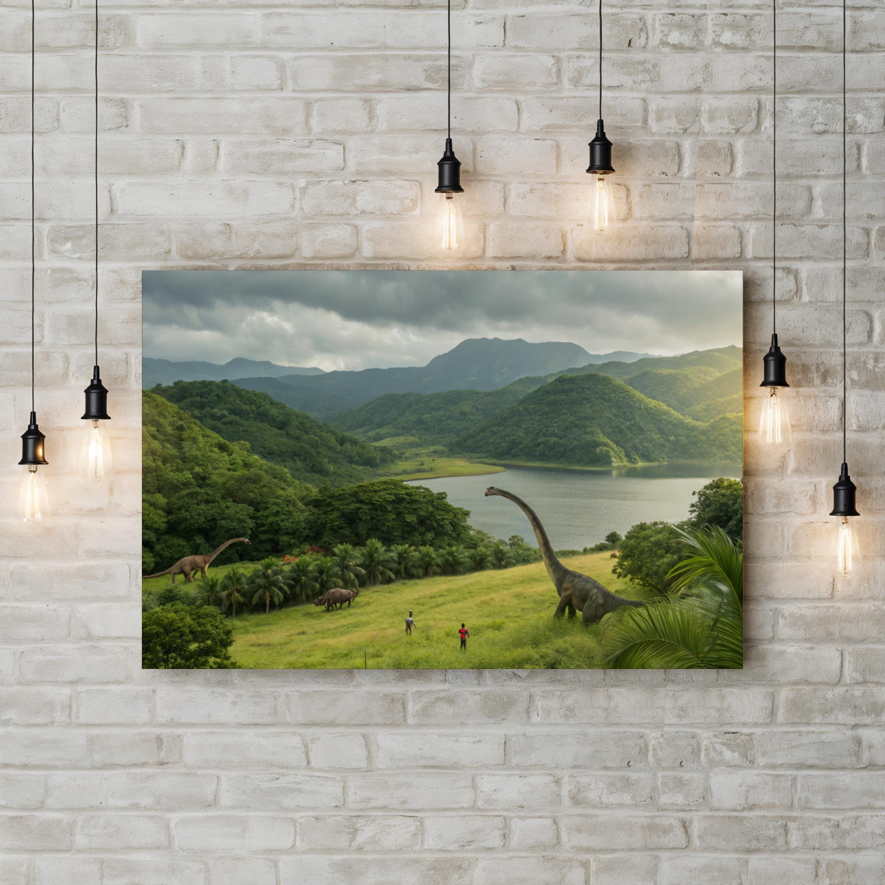 Jurassic Prehistoric Valley – Period Illustration Wall Art | Cinematic Dinosaur Canvas Print