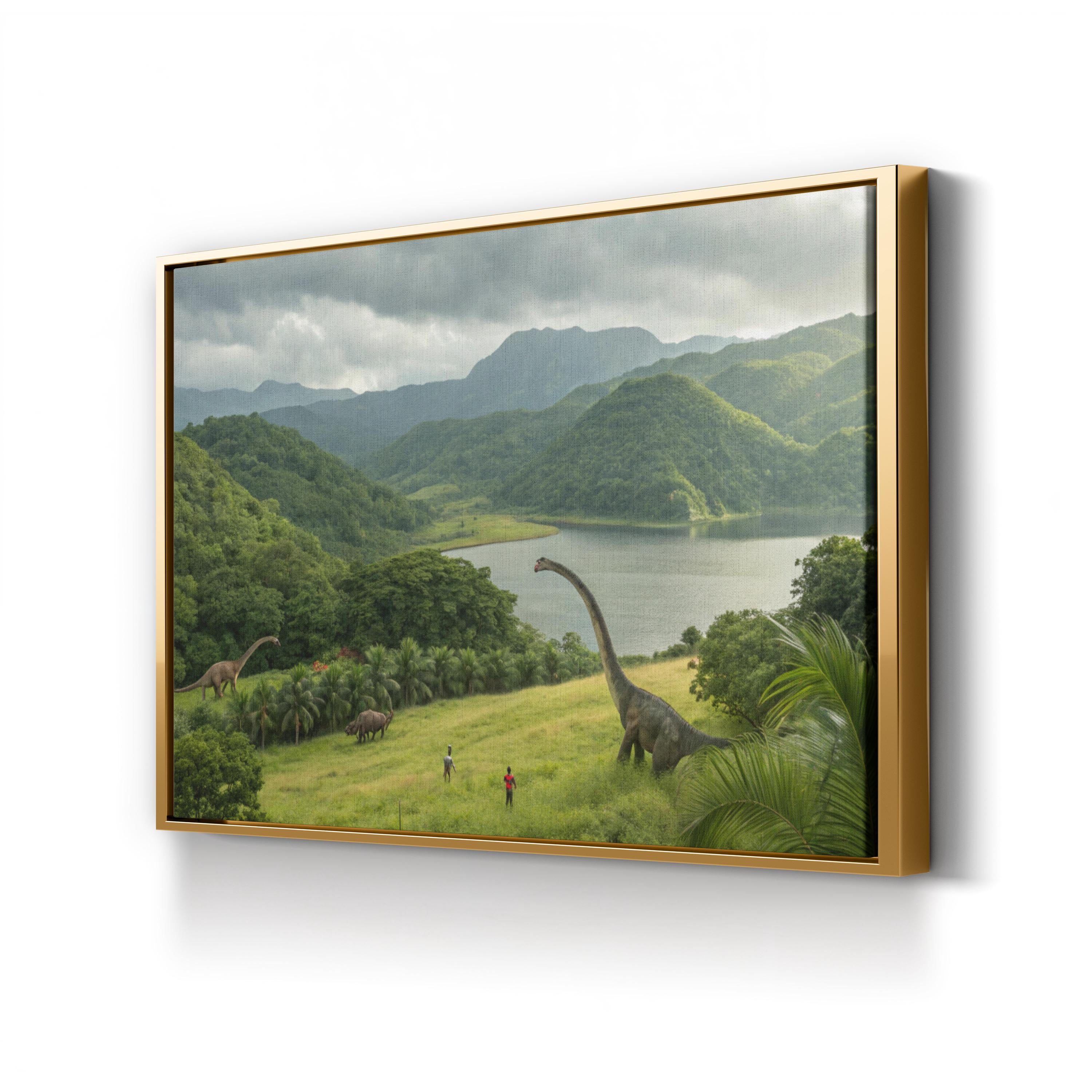 Jurassic Prehistoric Valley – Period Illustration Wall Art | Cinematic Dinosaur Canvas Print