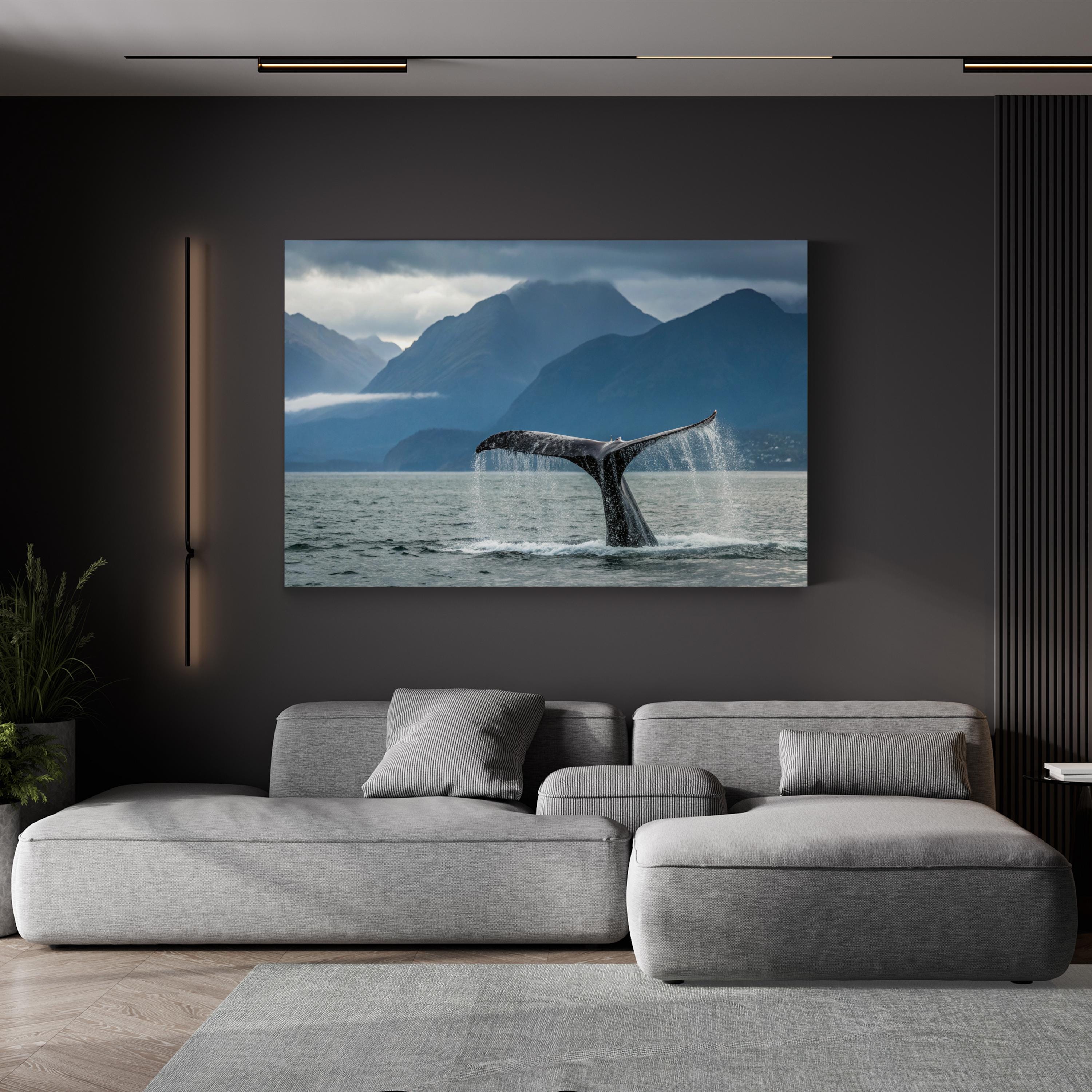 Whale Tail Canvas Wall Art — Coastal Whale Tail Print, Alaskan Ocean Landscape Decor