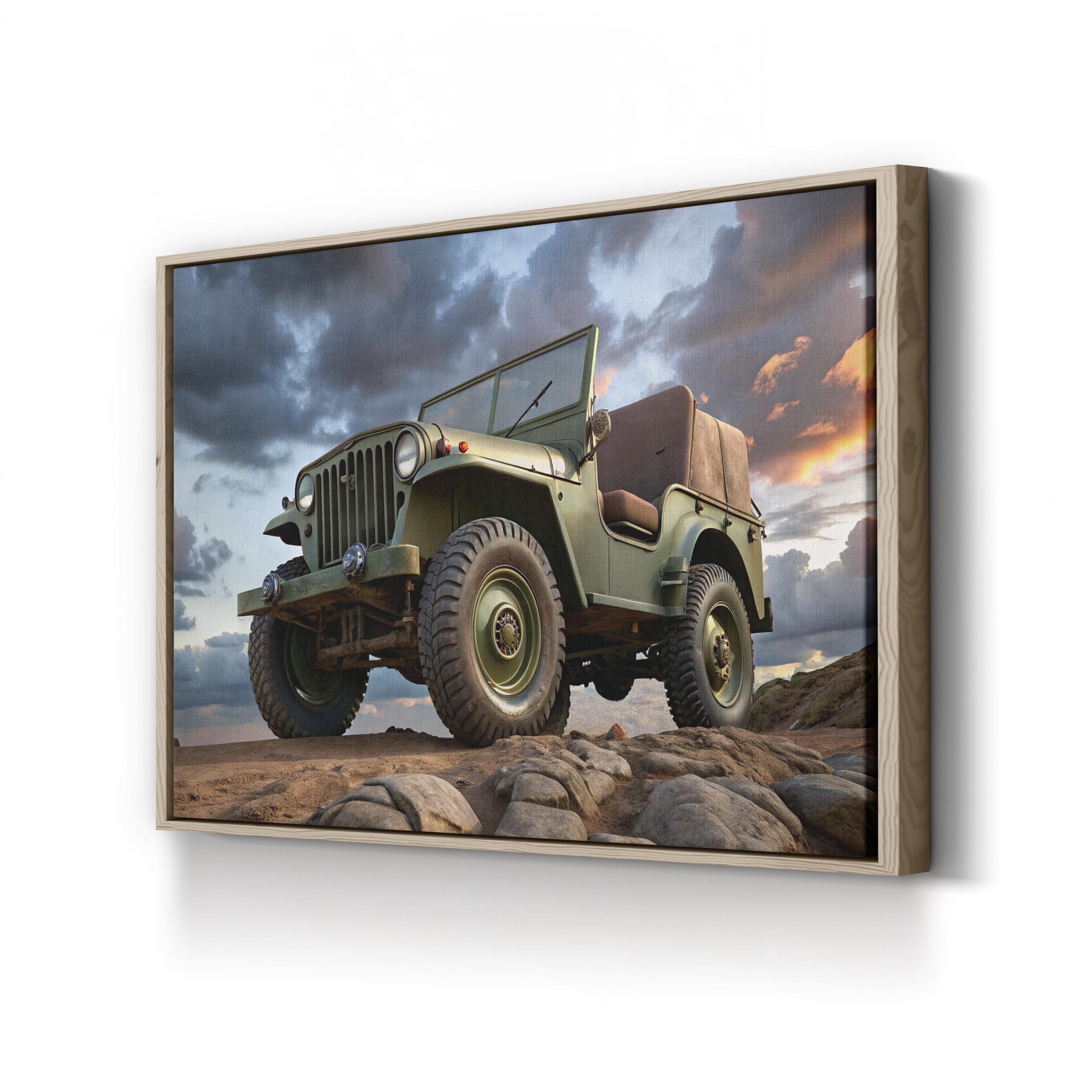 Vintage Military 4x4 Off-Roader – Period Illustration Wall Art | Rugged Automotive Canvas Print