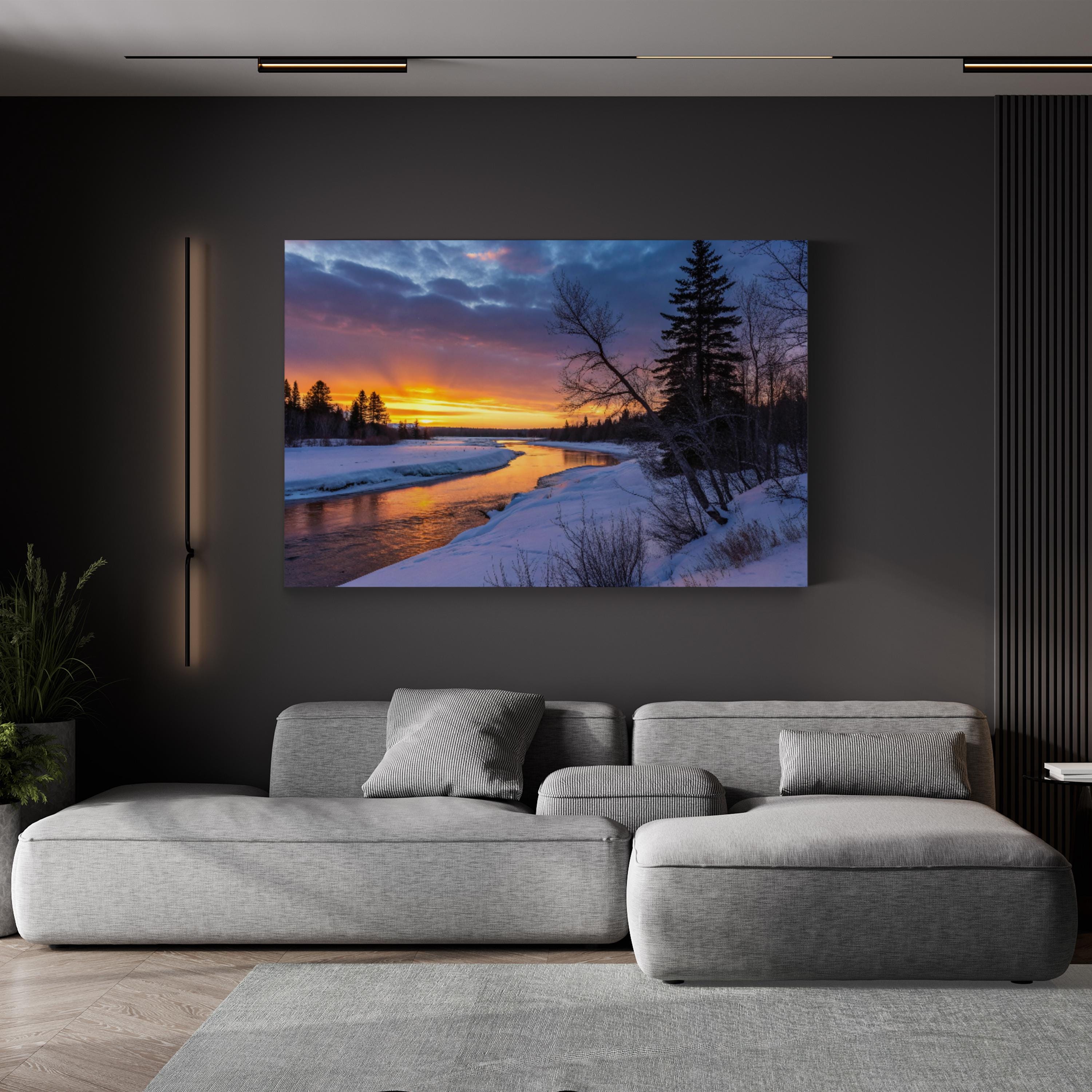 Winter Twilight River – Vintage Photography Wall Art | Snowy Landscape Canvas Print