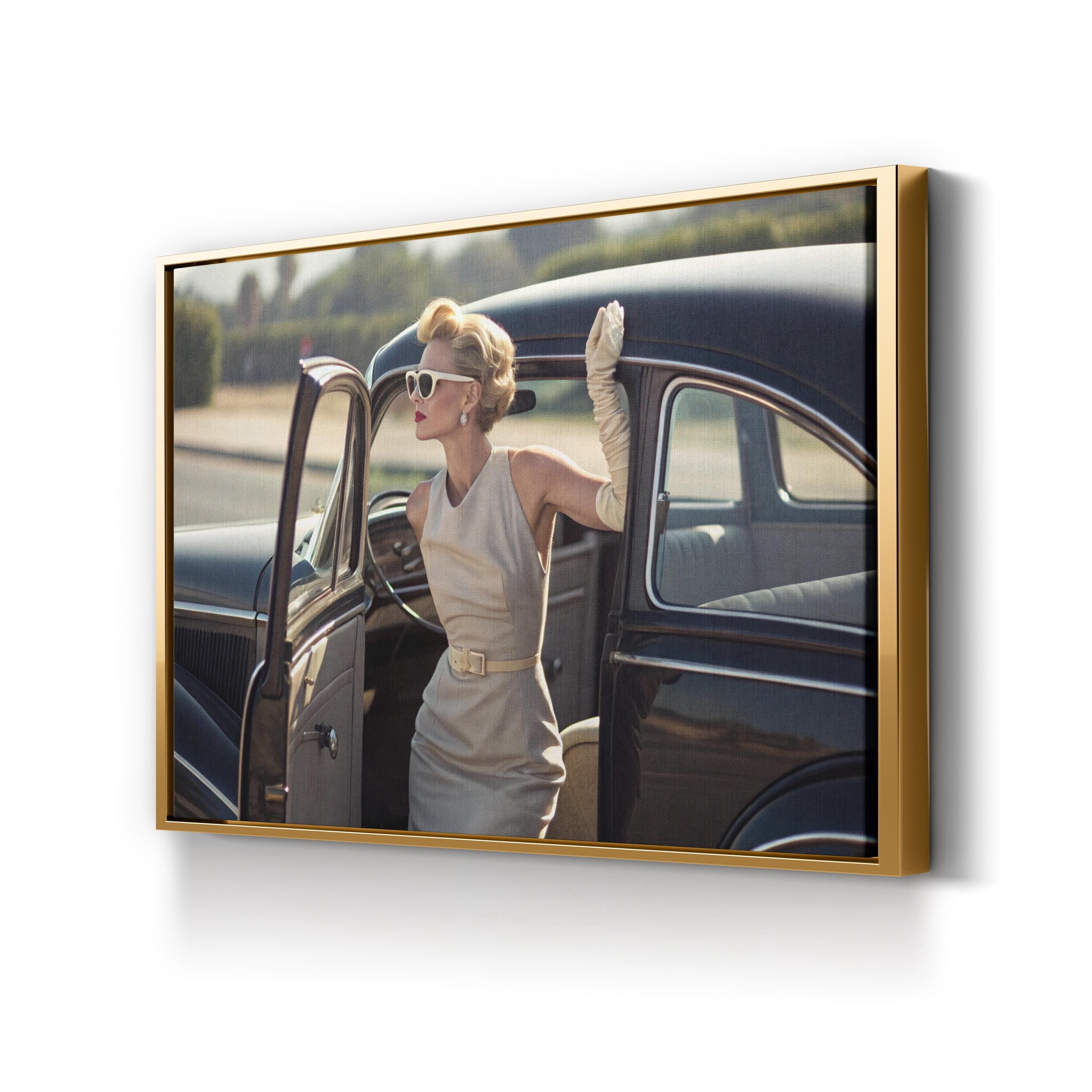 1950s Retro Car with Elegant Woman – Period Illustration Wall Art | Vintage Automotive Canvas Print