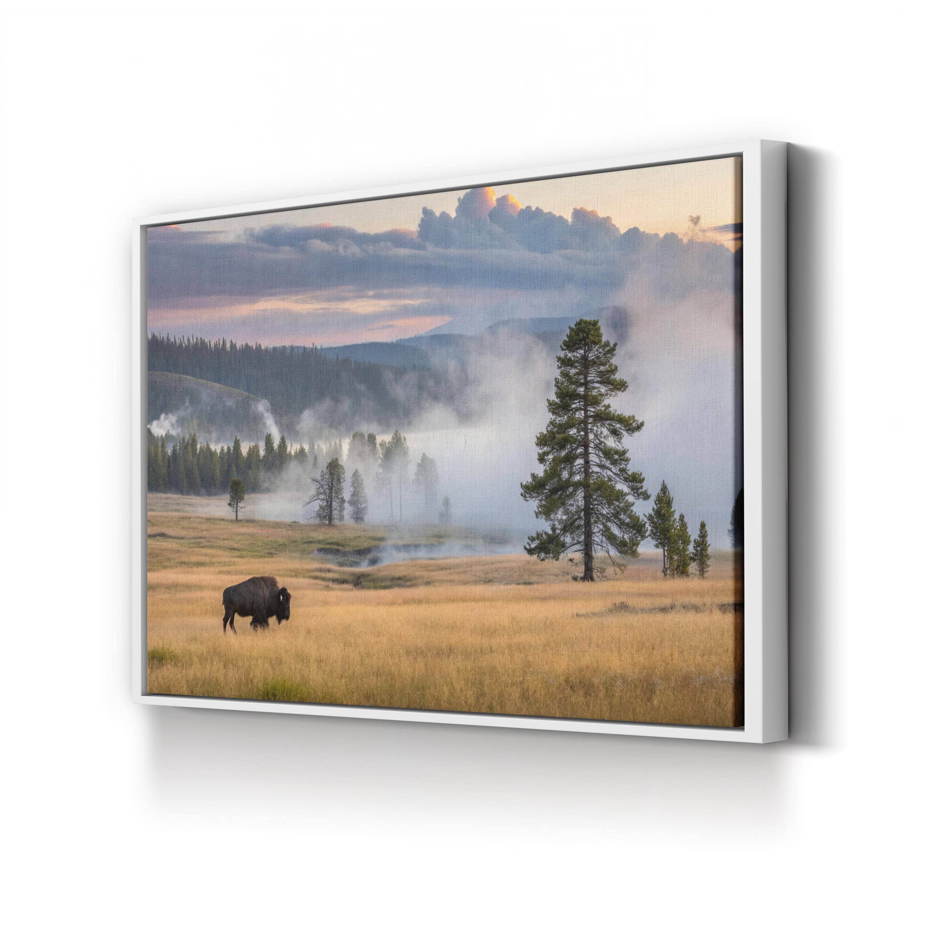 Yellowstone Bison at Dawn – Vintage Photography Wall Art | Western Wildlife Canvas Print