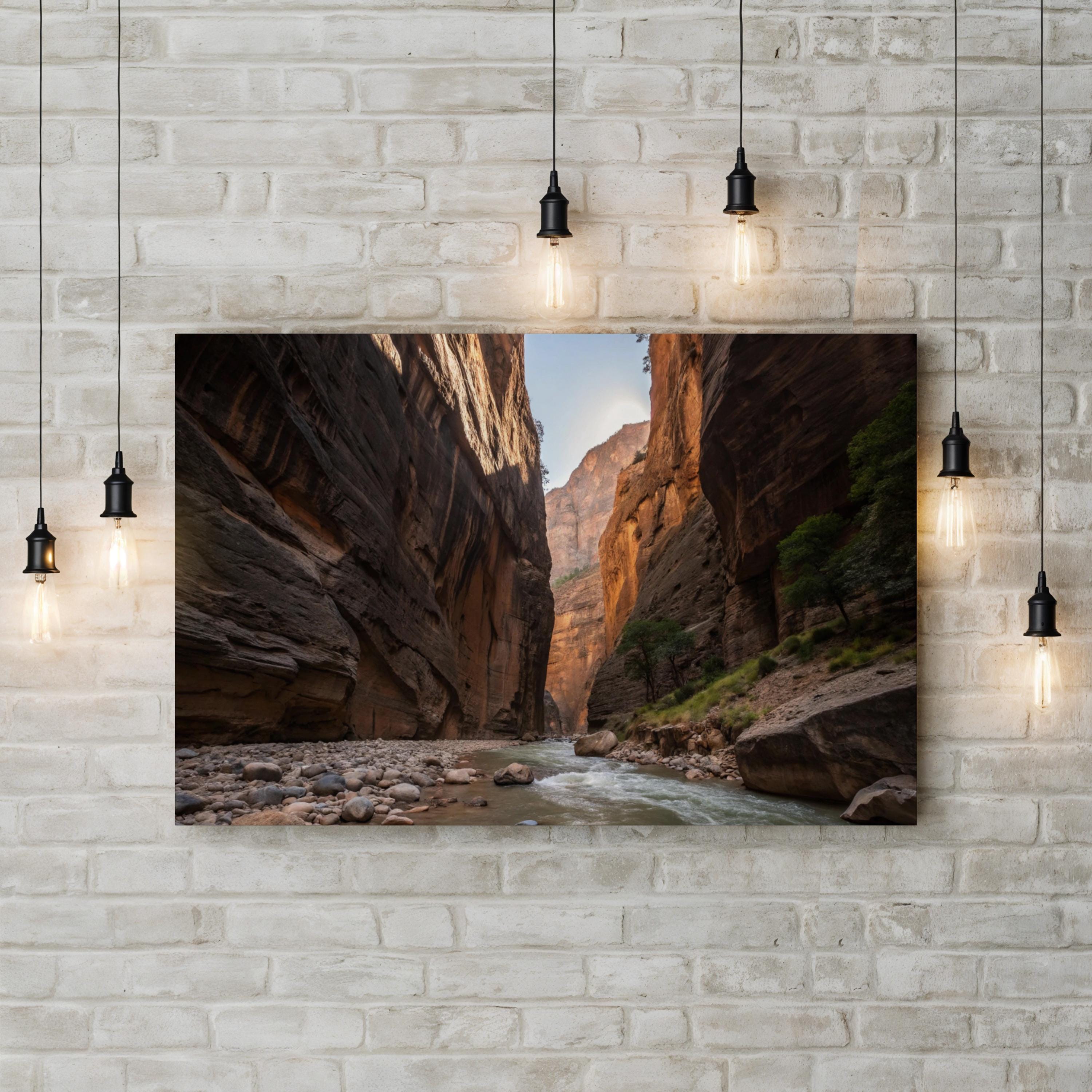 Zion Narrows Red Rock Canyon – Vintage Photography Wall Art | Landscape Canvas Print