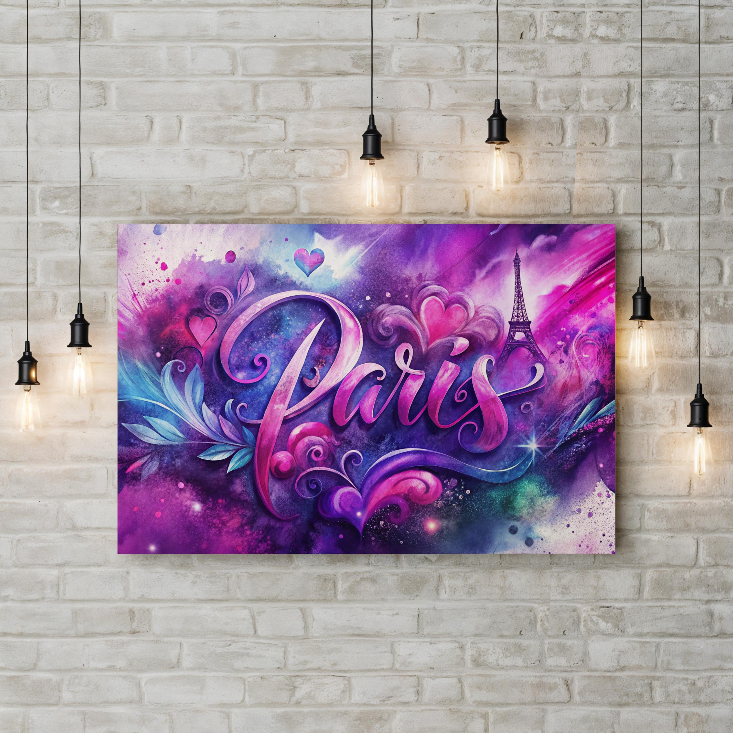 Love Paris Eiffel Tower – Period Illustration Wall Art | Romantic Canvas Print
