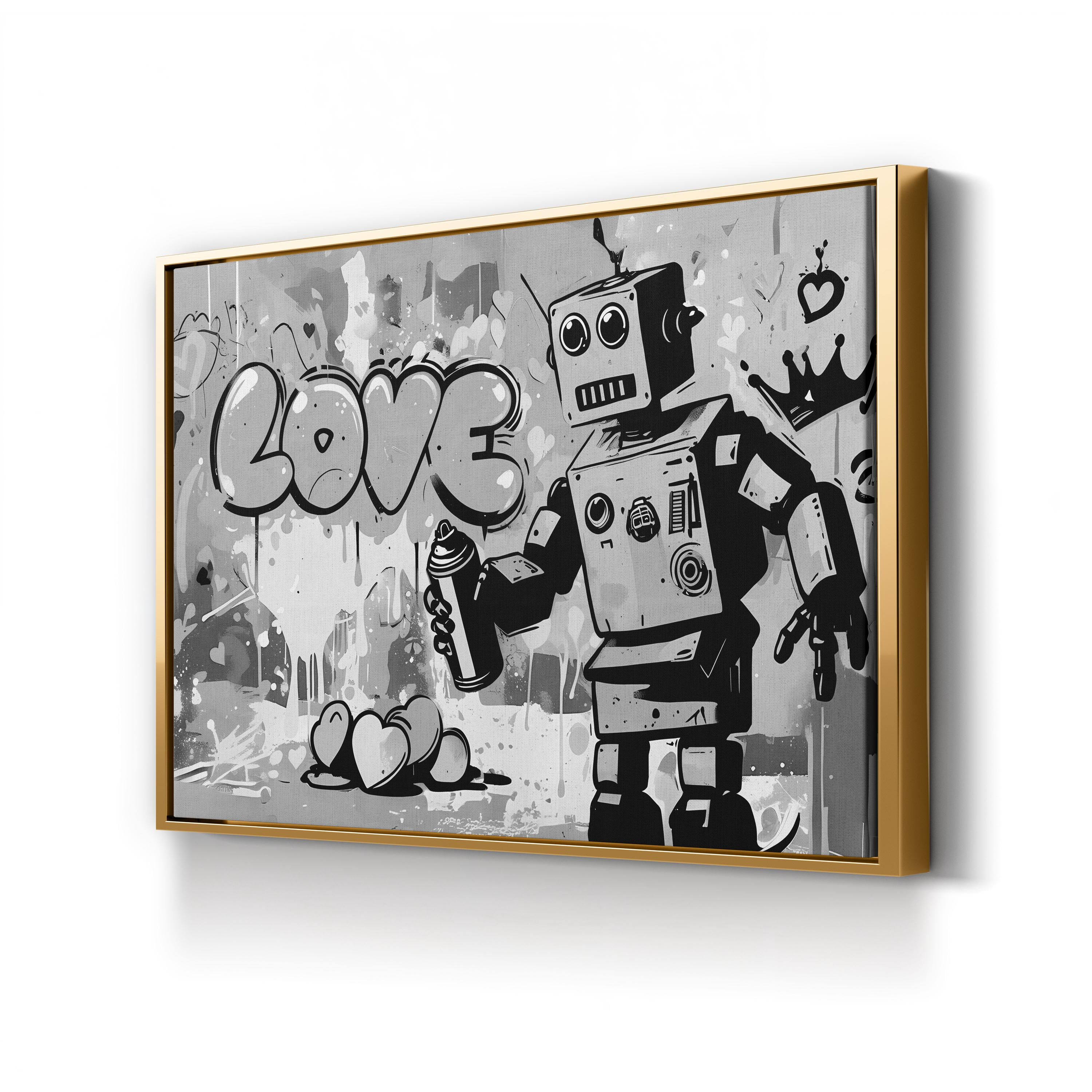 Banksy Warhol Robot Graffiti – Period Illustration Wall Art | Urban Street Canvas Print