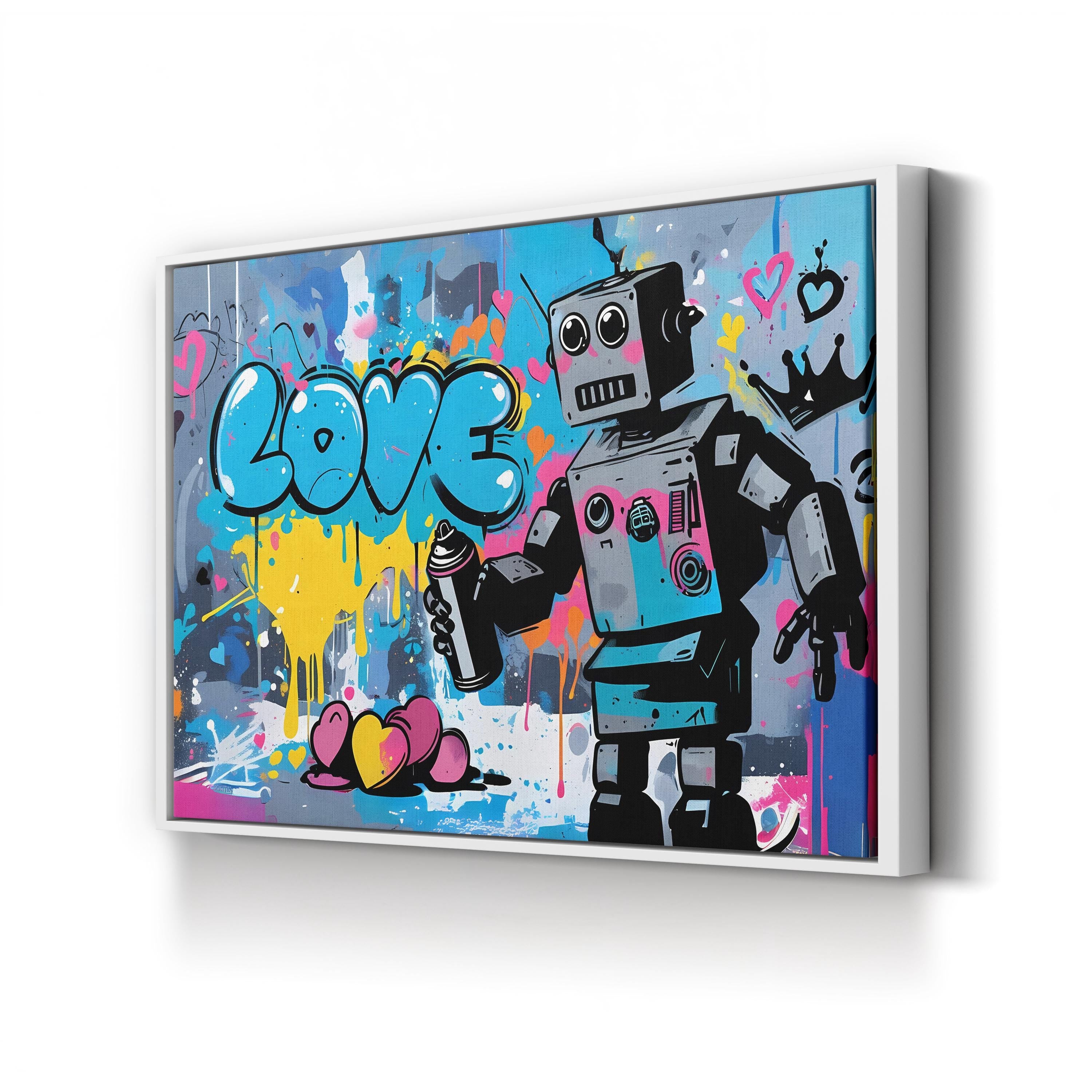 Banksy Warhol Robot Pop Style – Period Illustration Wall Art | Colorful Street Canvas Print
