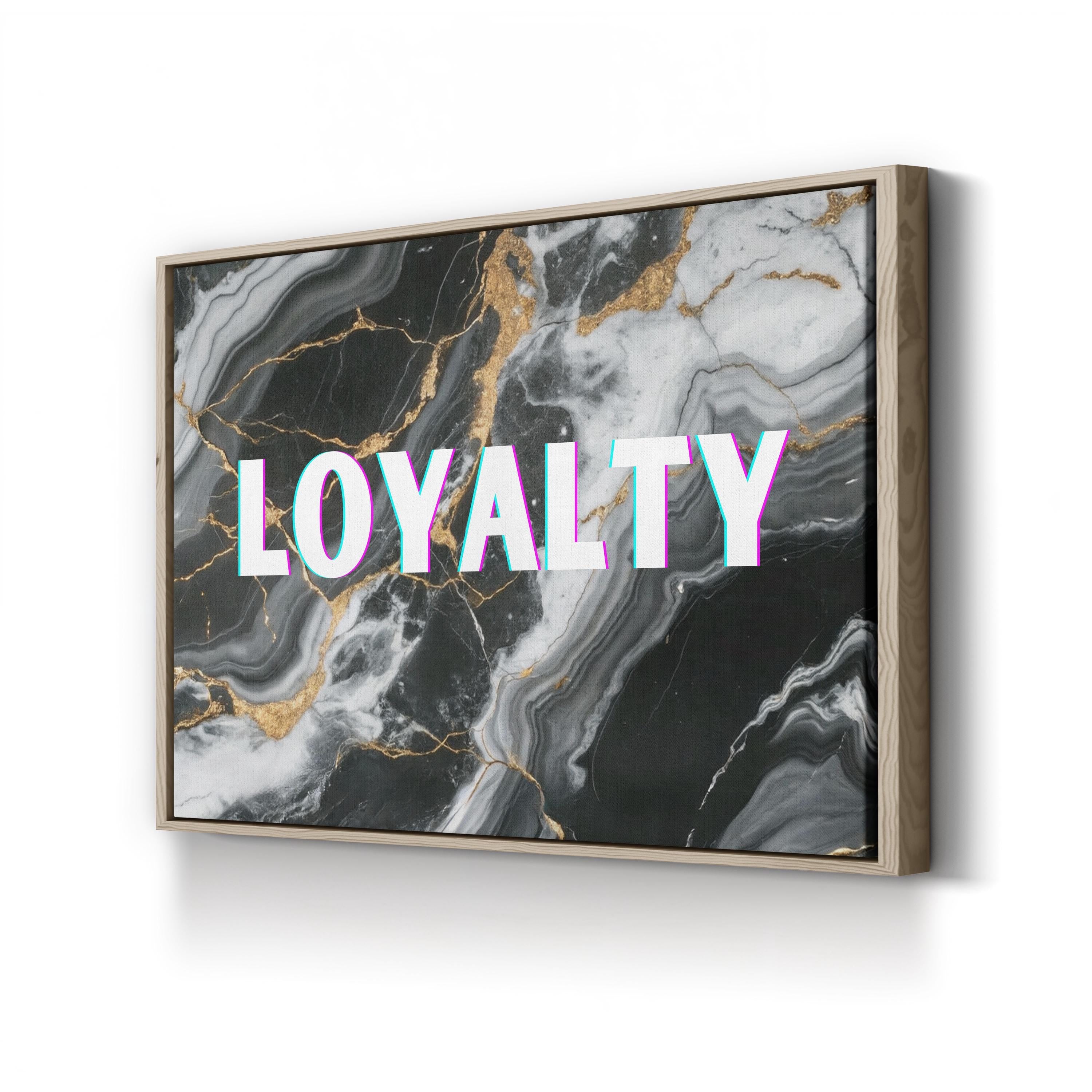 Loyalty Wall Art | Black and White Marble Typography Canvas Print