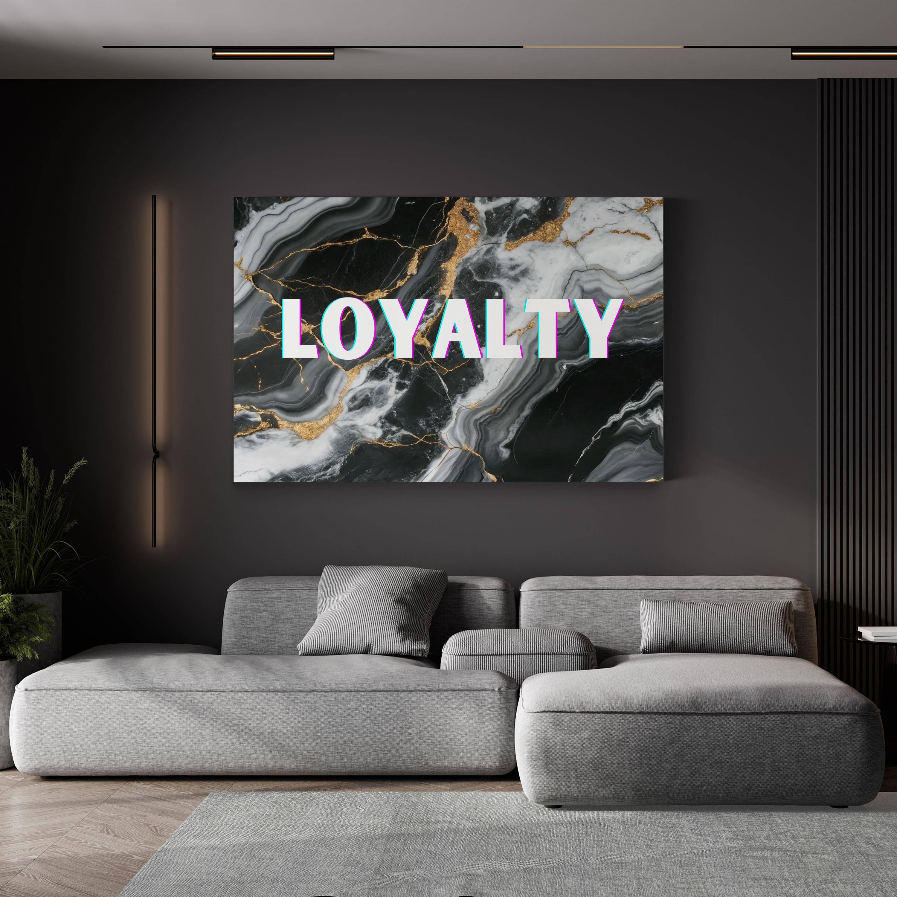 Loyalty Wall Art | Black and White Marble Typography Canvas Print