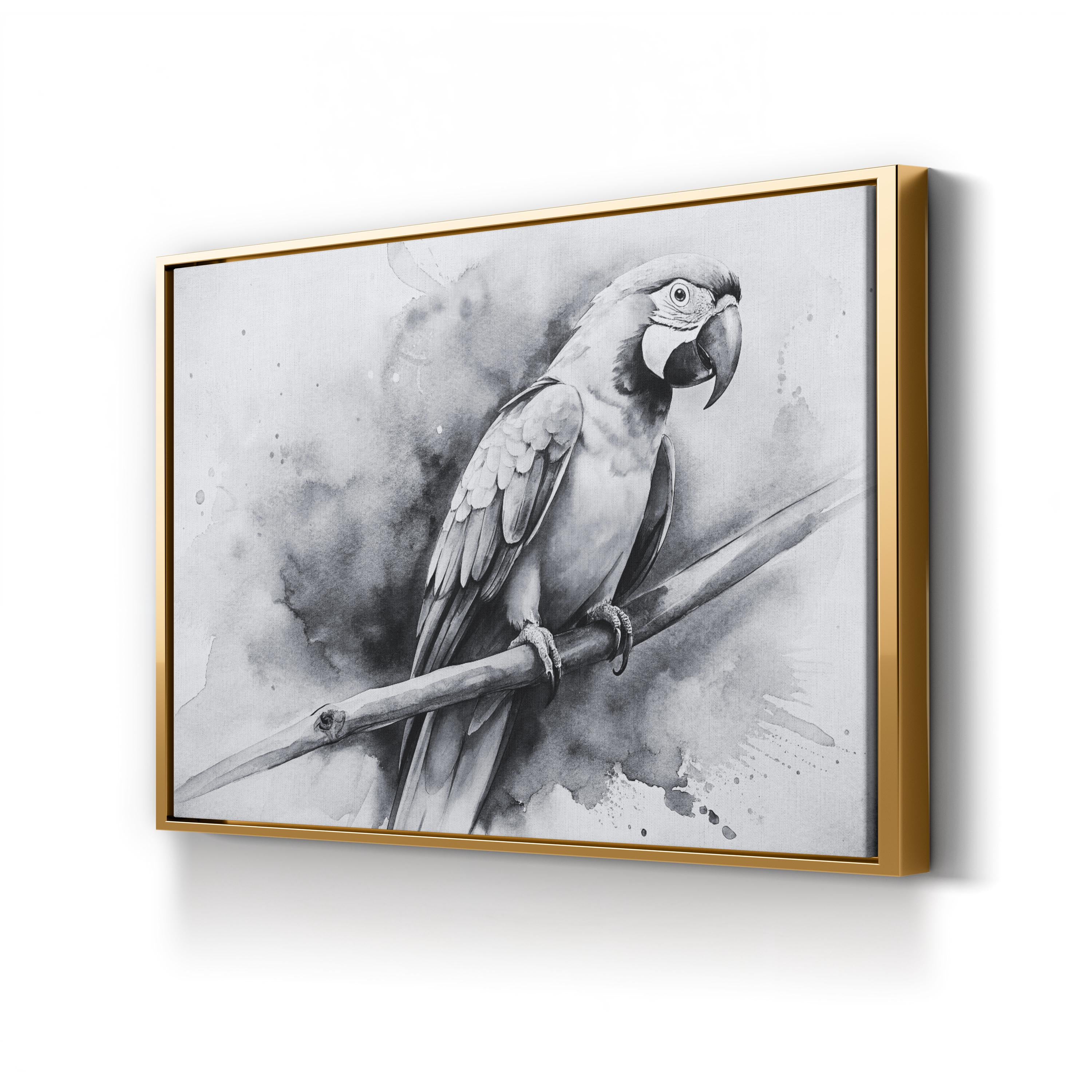 Black & White Macaw Parrot – Period Illustration Wall Art | Minimalist Watercolor Canvas Print