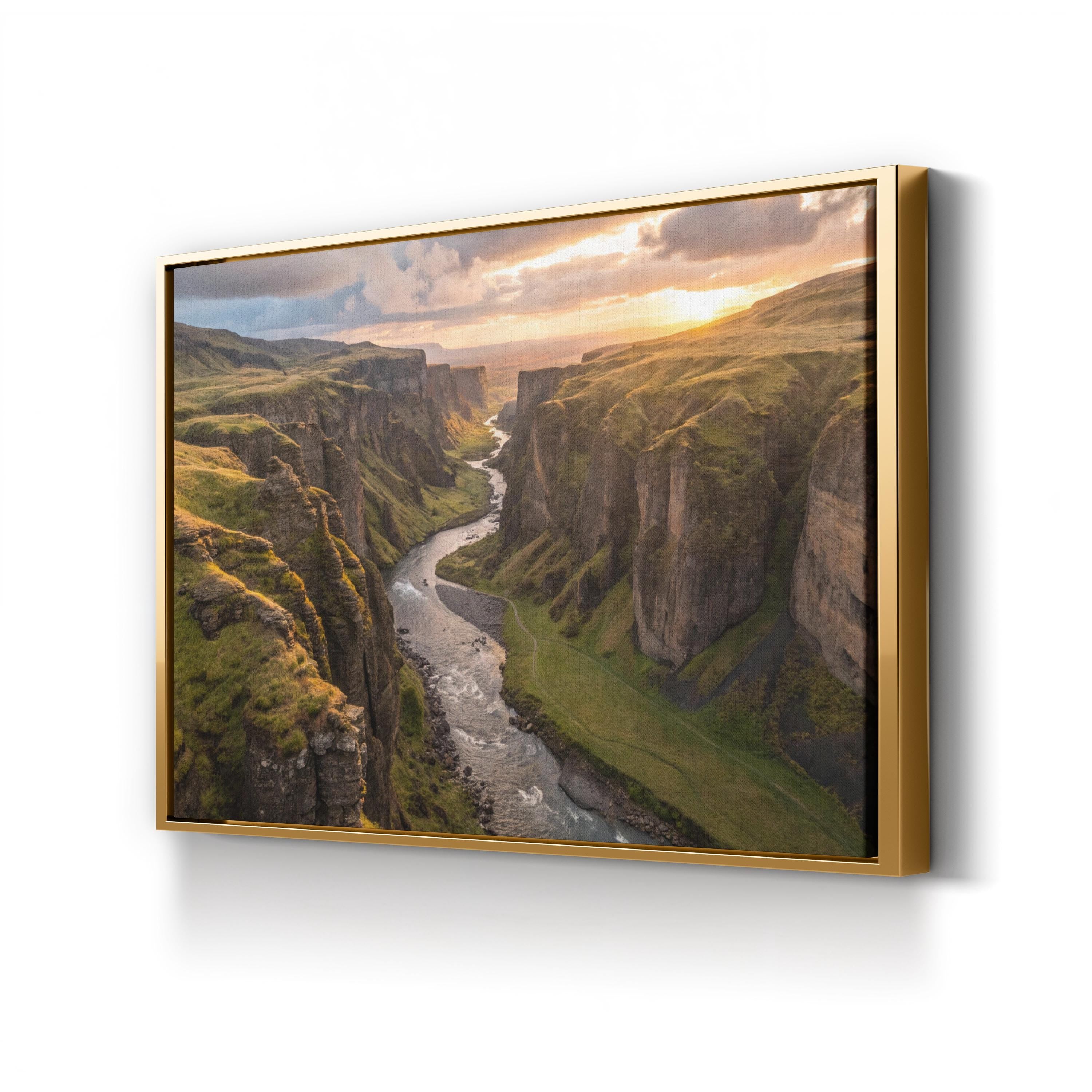 Iceland Canyon Canvas Wall Art – Scenic River Landscape