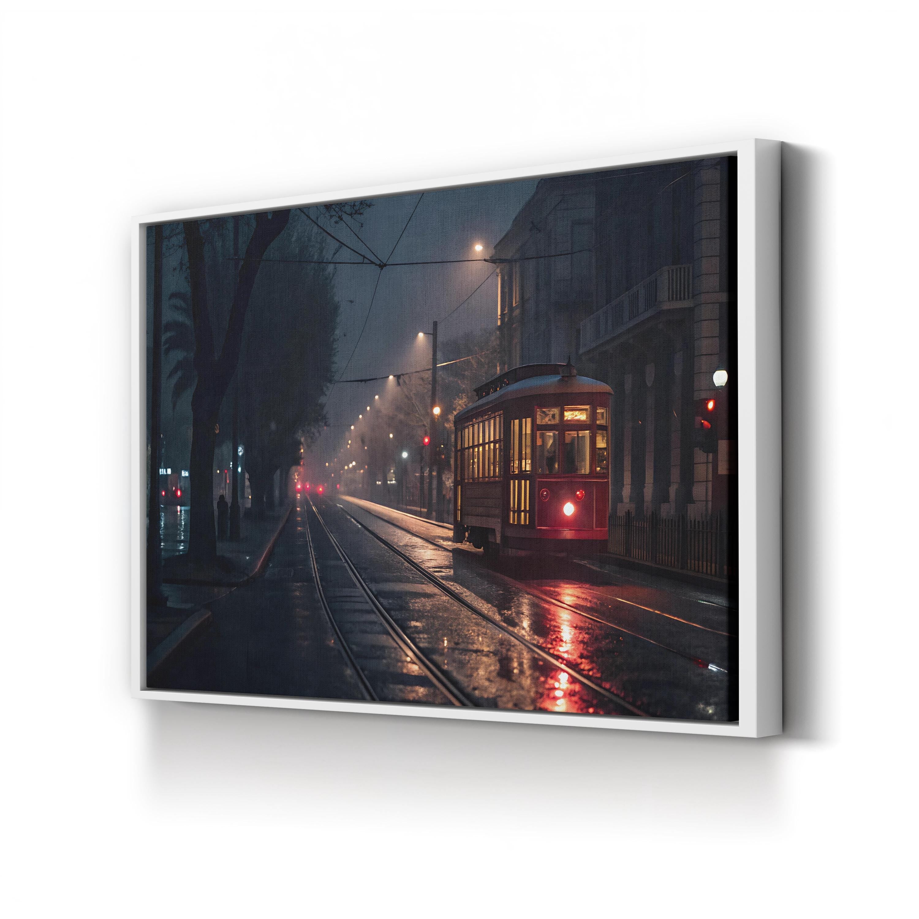 Vintage Cable Car Night – Vintage Photography Wall Art | Nighttime Automotive Canvas Print