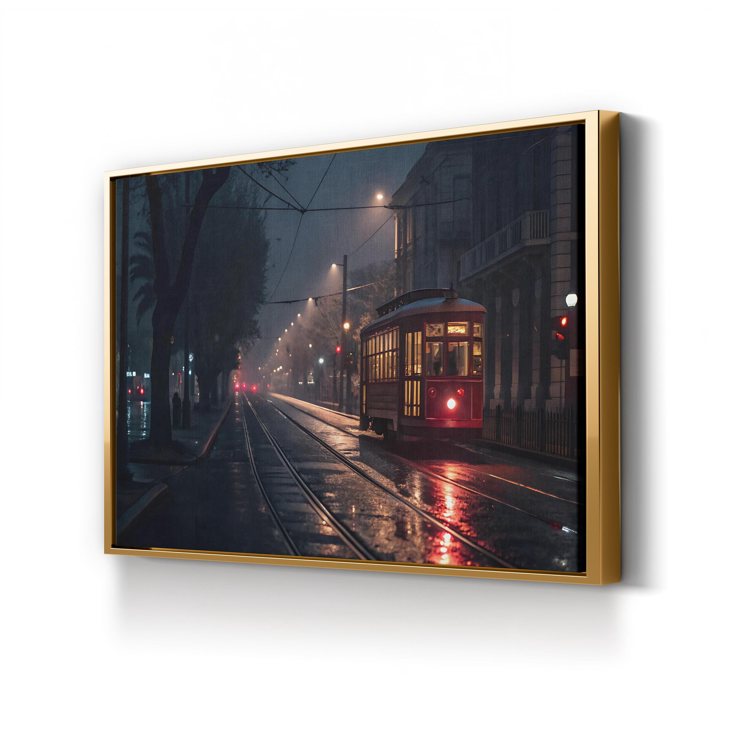 Vintage Cable Car Night – Vintage Photography Wall Art | Nighttime Automotive Canvas Print