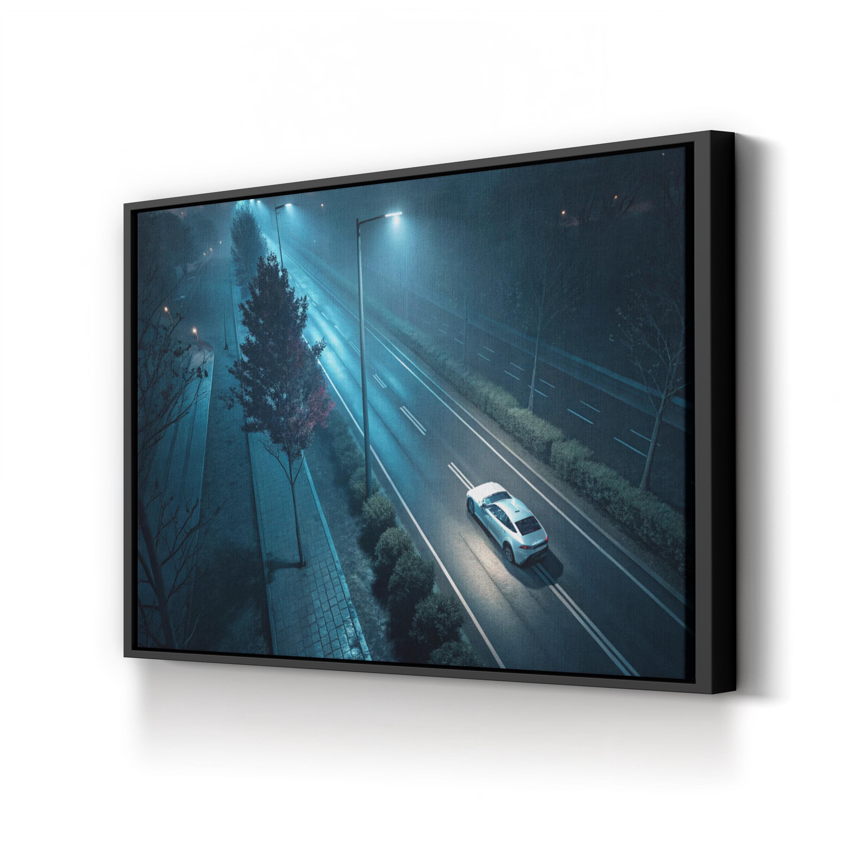 Midnight Rush Lone Car – Vintage Photography Wall Art | Cityscape Canvas Print