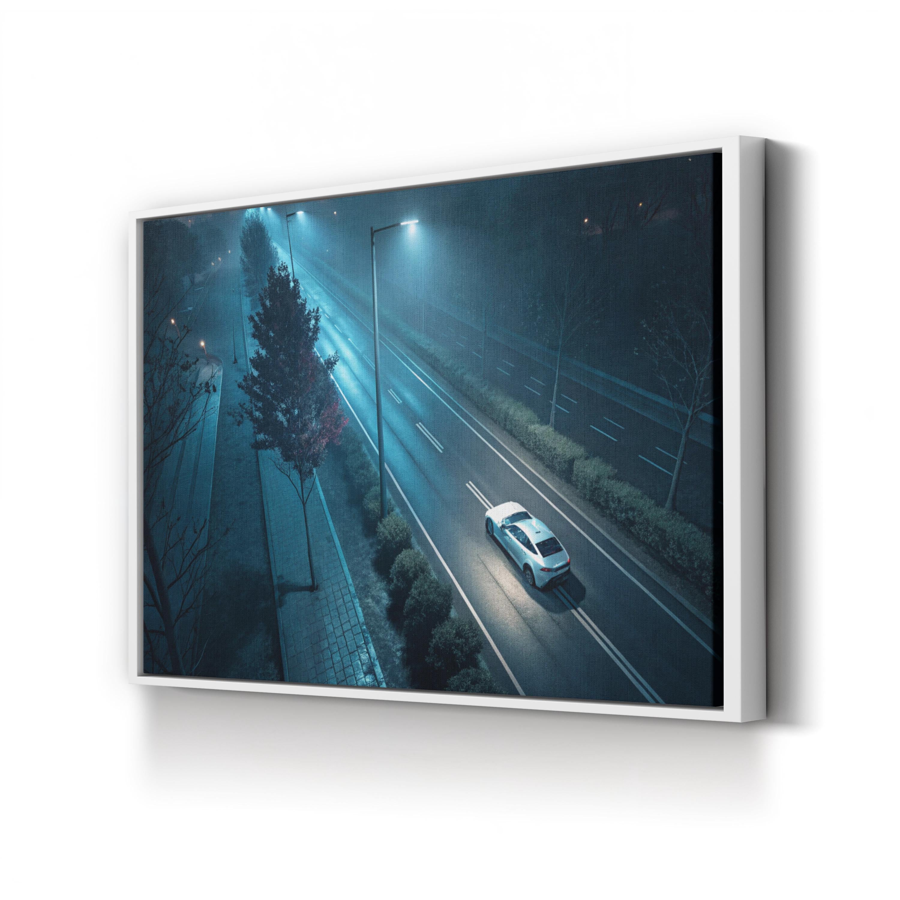 Midnight Rush Lone Car – Vintage Photography Wall Art | Cityscape Canvas Print