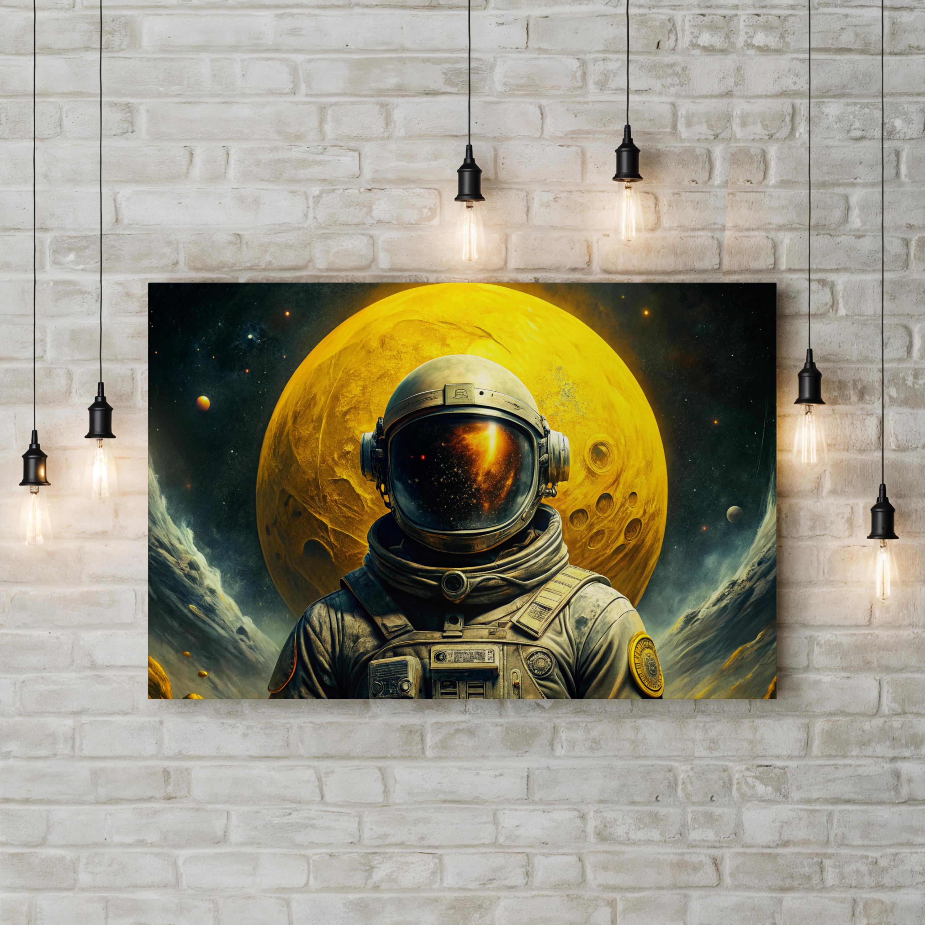 Moon Man Astronaut – Period Illustration Wall Art | Space Exploration Canvas Print