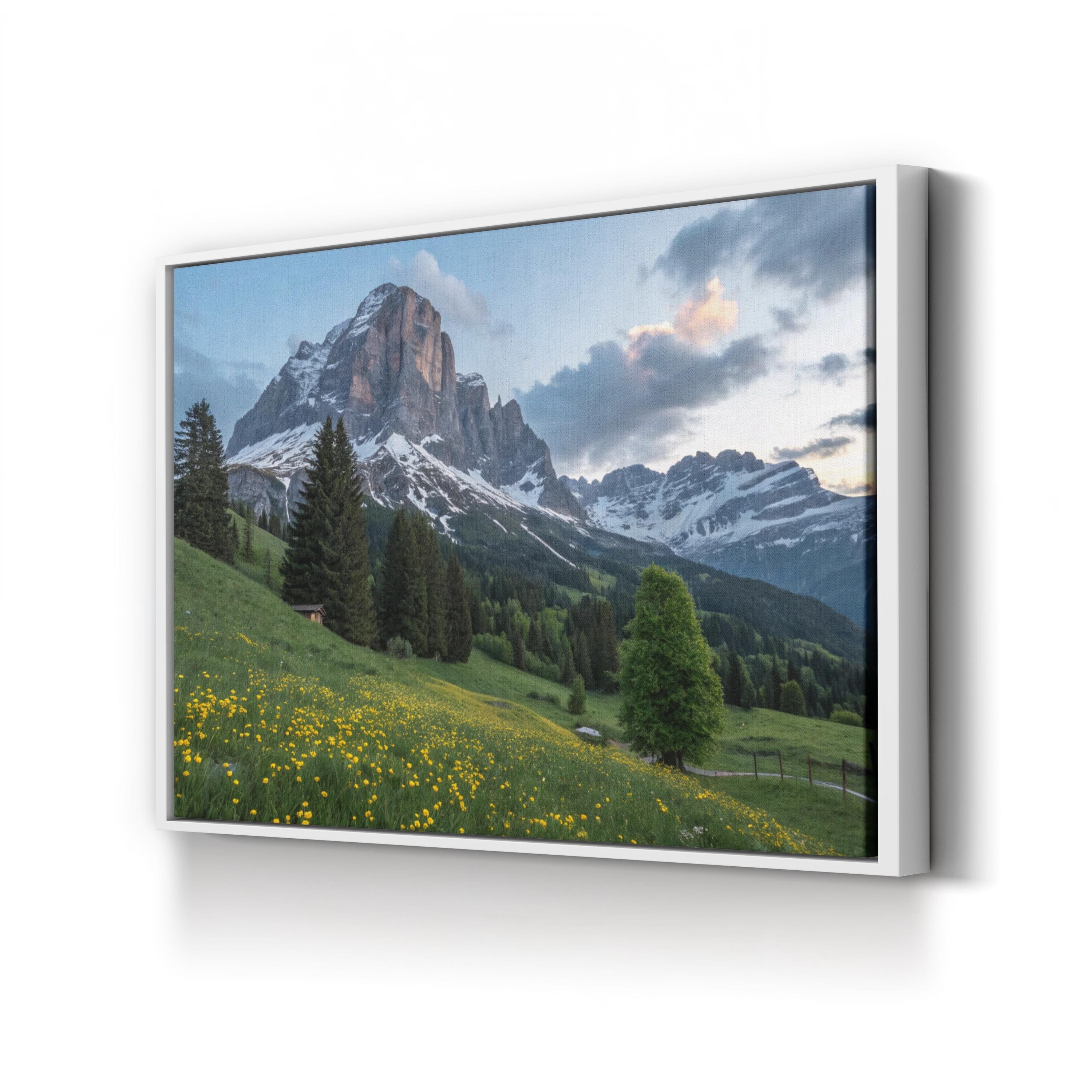 Snow-Capped Peaks & Wildflowers – Vintage Photography Wall Art | Mountain Landscape Canvas Print