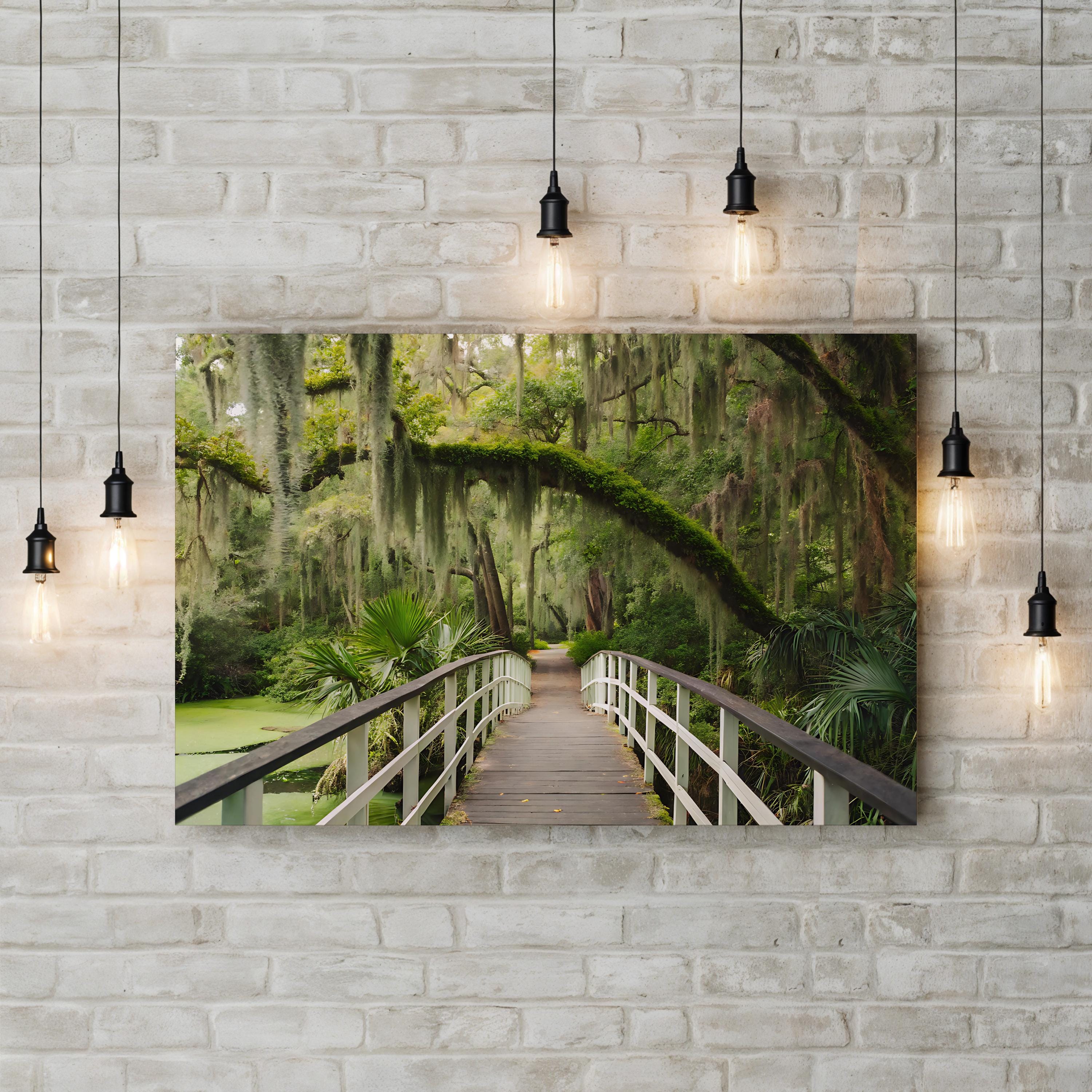 Mossy Bridge Woodland Creek – Vintage Photography Wall Art | Southern Landscape Canvas Print