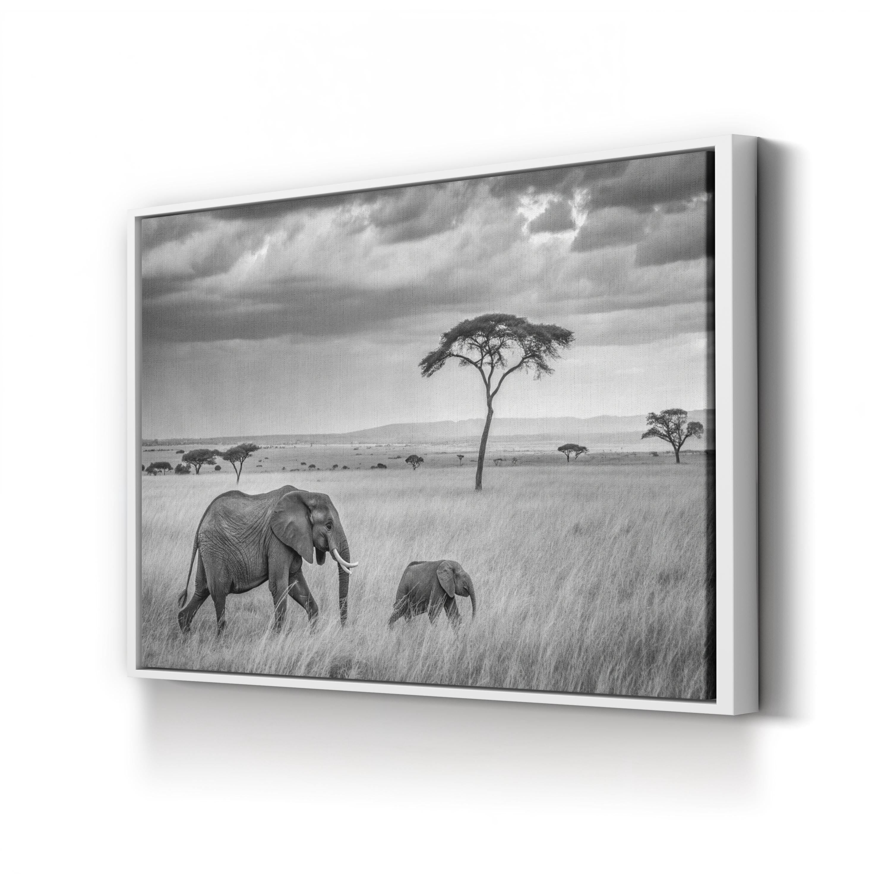 Elephant Family – Vintage Photography Wall Art | Savanna Landscape Canvas Print